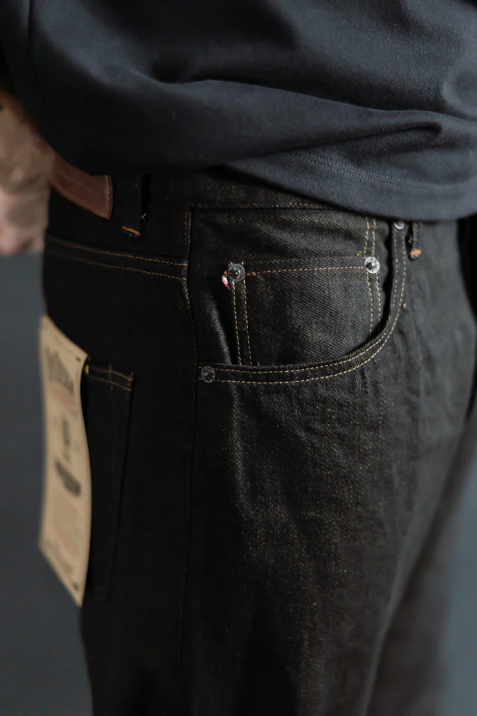 222-BKOL - 12.5oz "Black x Olive" Selvedge Denim - Super Wide Straight - Image 16