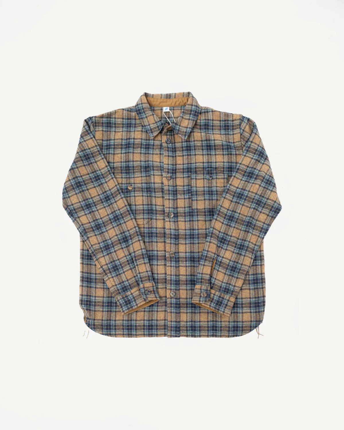 2229-BE - Woven Tweed Check Double Pocket Shirt - Beige