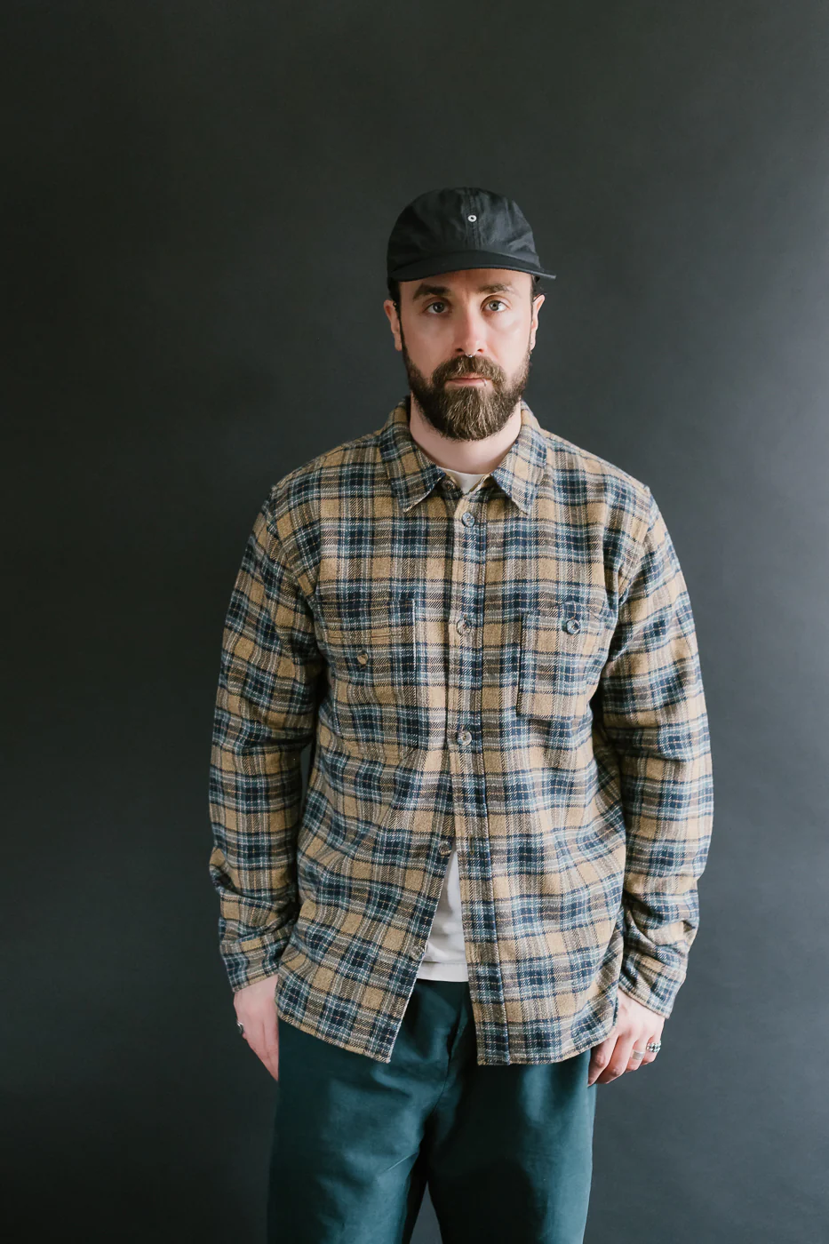 2229-BE - Woven Tweed Check Double Pocket Shirt - Beige - Image 10
