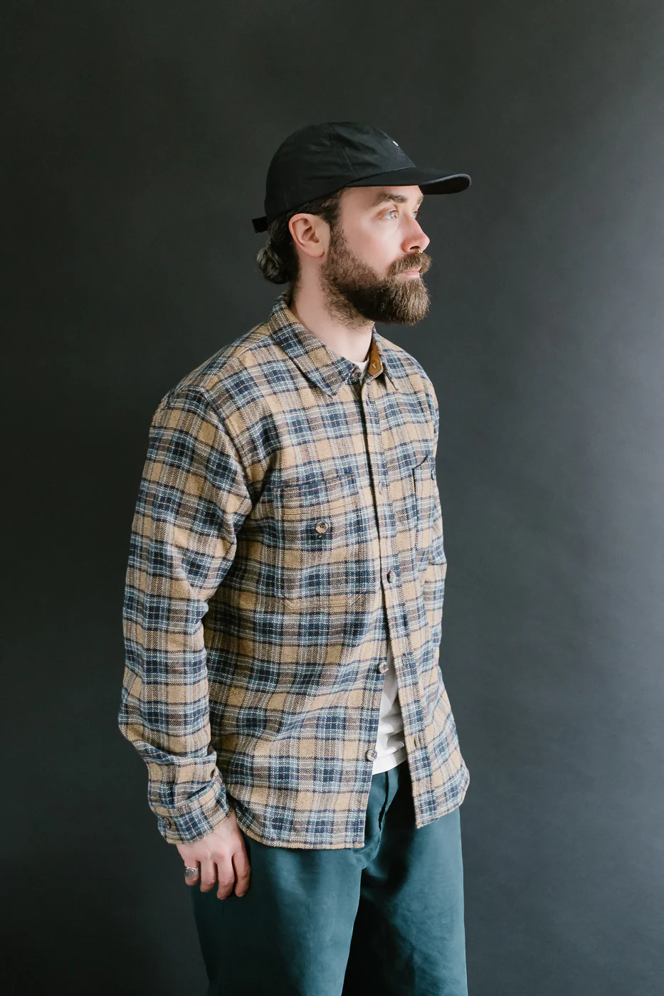 2229-BE - Woven Tweed Check Double Pocket Shirt - Beige - Image 11