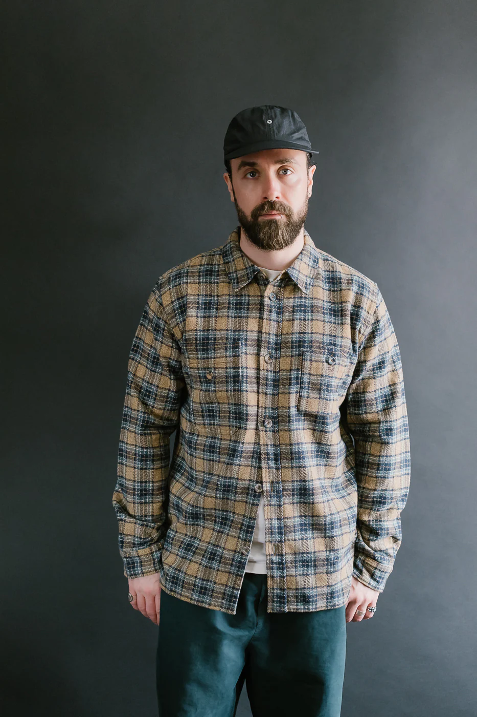 2229-BE - Woven Tweed Check Double Pocket Shirt - Beige - Image 16