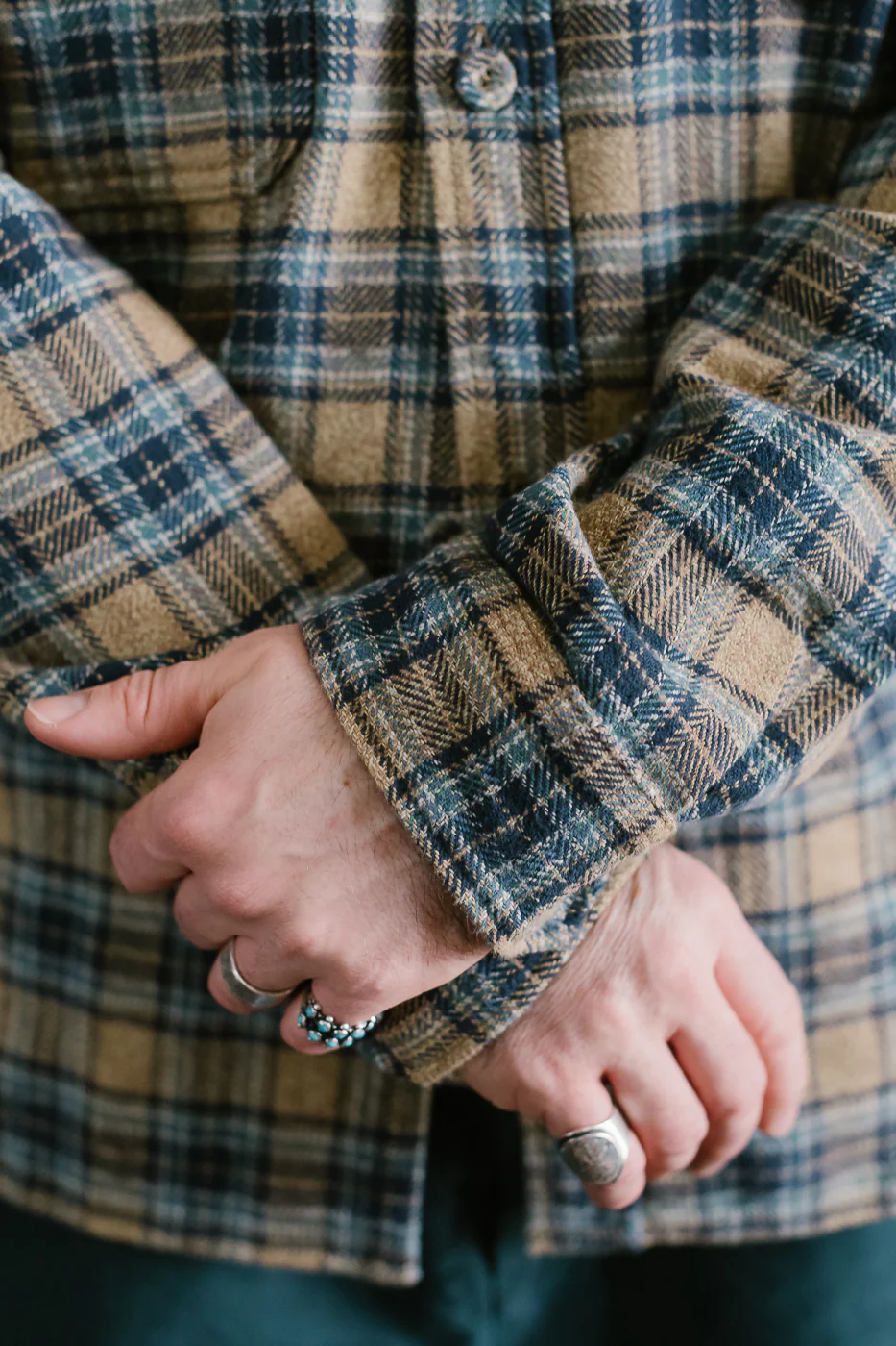 2229-BE - Woven Tweed Check Double Pocket Shirt - Beige - Image 17