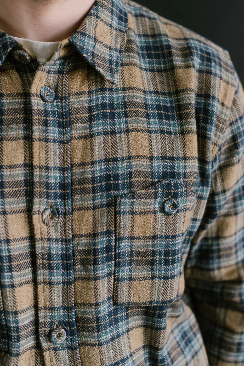 2229-BE - Woven Tweed Check Double Pocket Shirt - Beige - Image 18