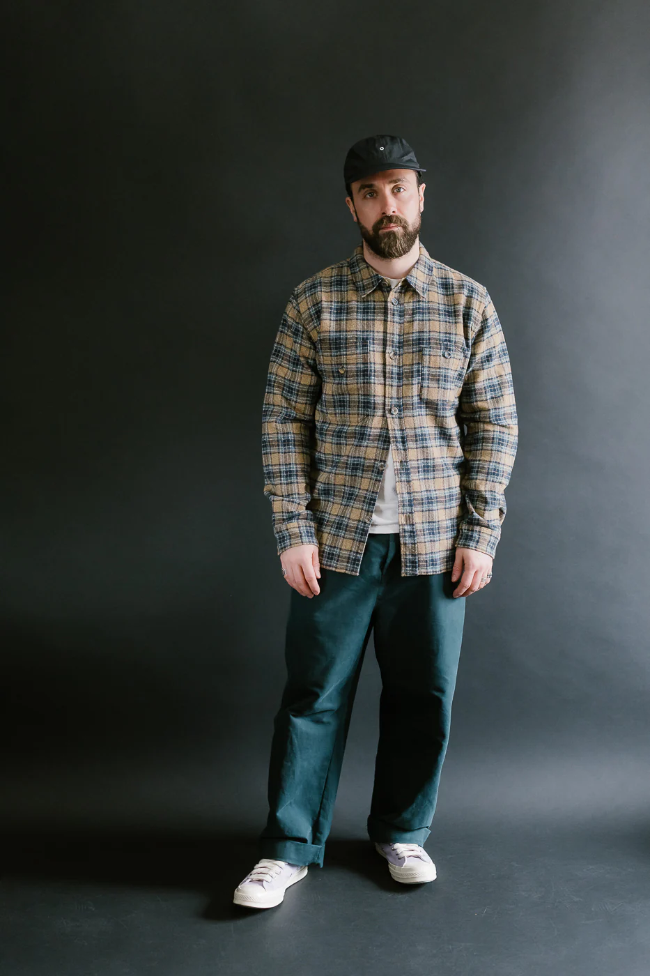 2229-BE - Woven Tweed Check Double Pocket Shirt - Beige - Image 7