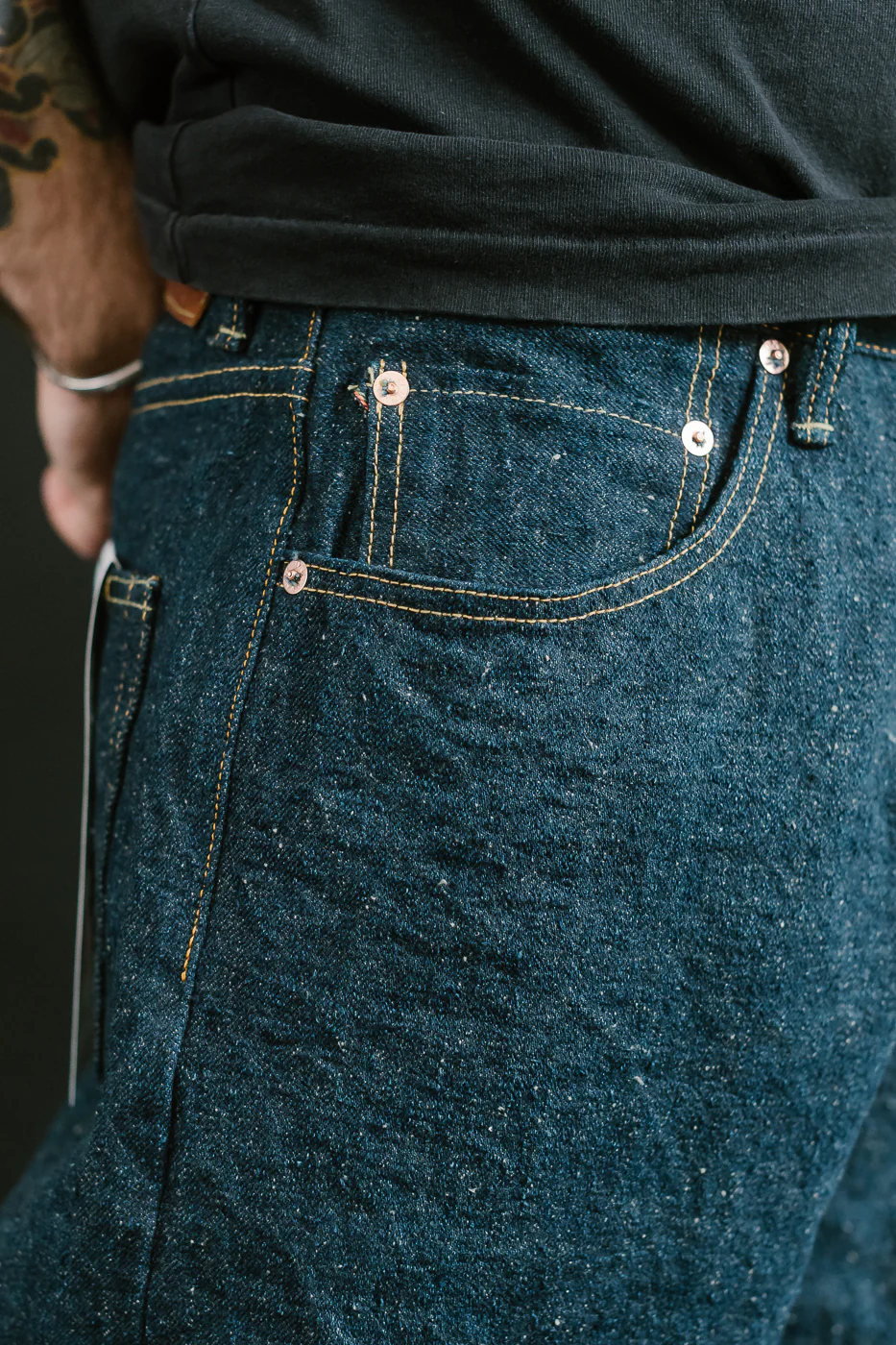 222CCD-GOLV - 15oz "Concrete Denim Grey Olive" Selvedge Denim - Super Wide Straight - Image 18