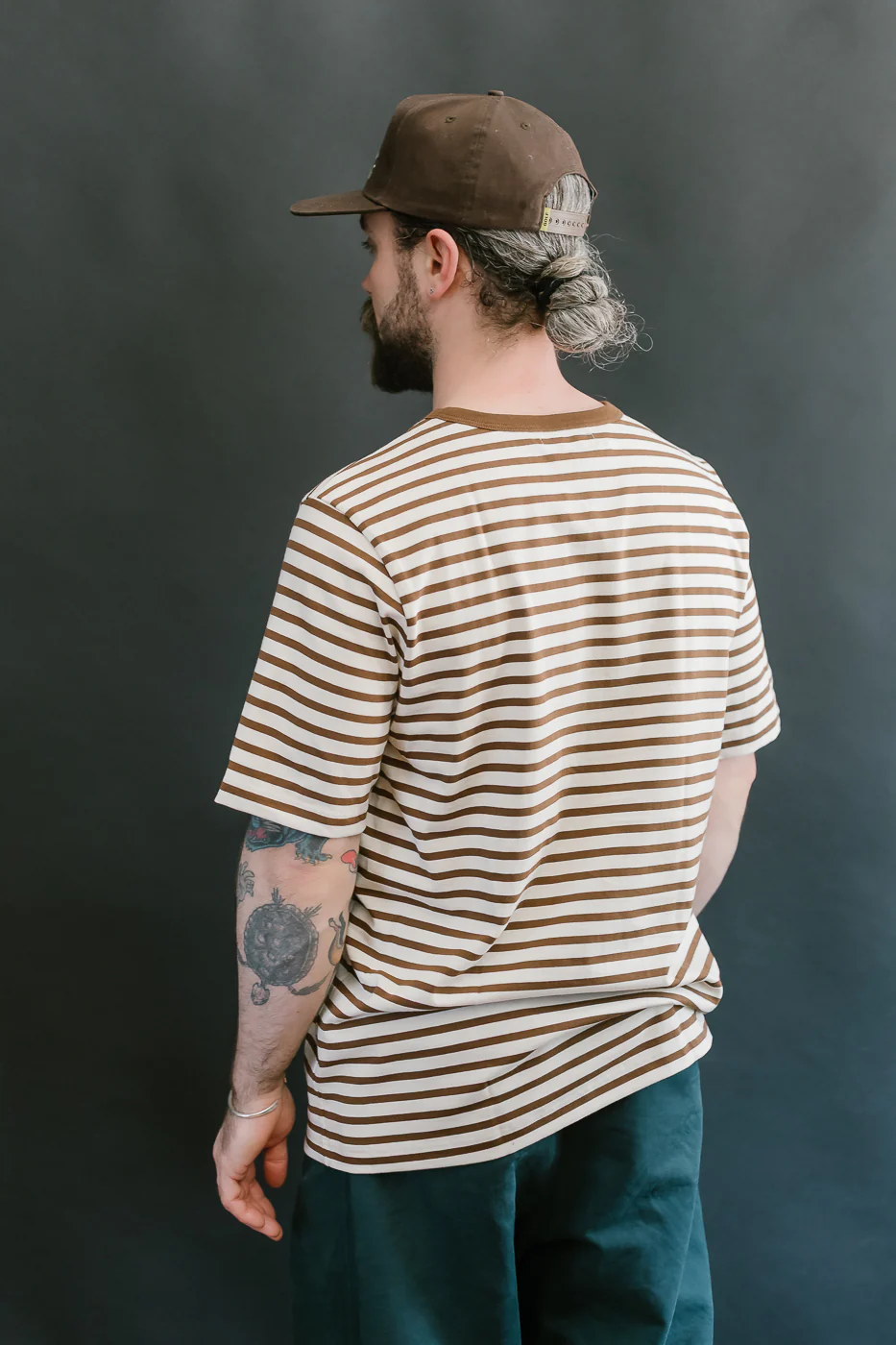 2M14.1202 - 6.8oz Circular Knit Relaxed Fit Stripe T-Shirt - Chestnut, Nature - Image 12