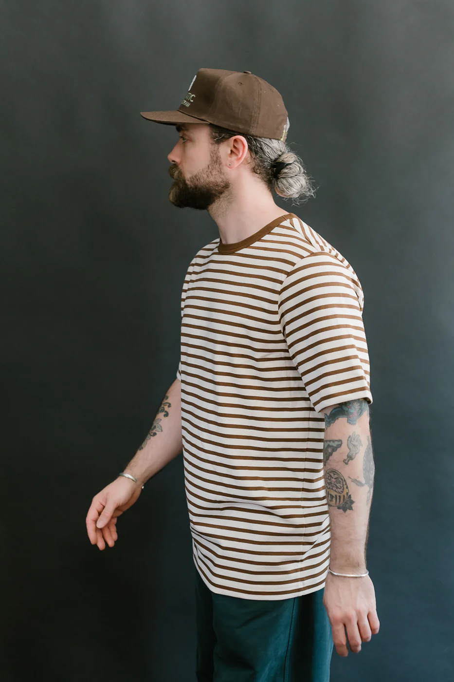 2M14.1202 - 6.8oz Circular Knit Relaxed Fit Stripe T-Shirt - Chestnut, Nature - Image 13
