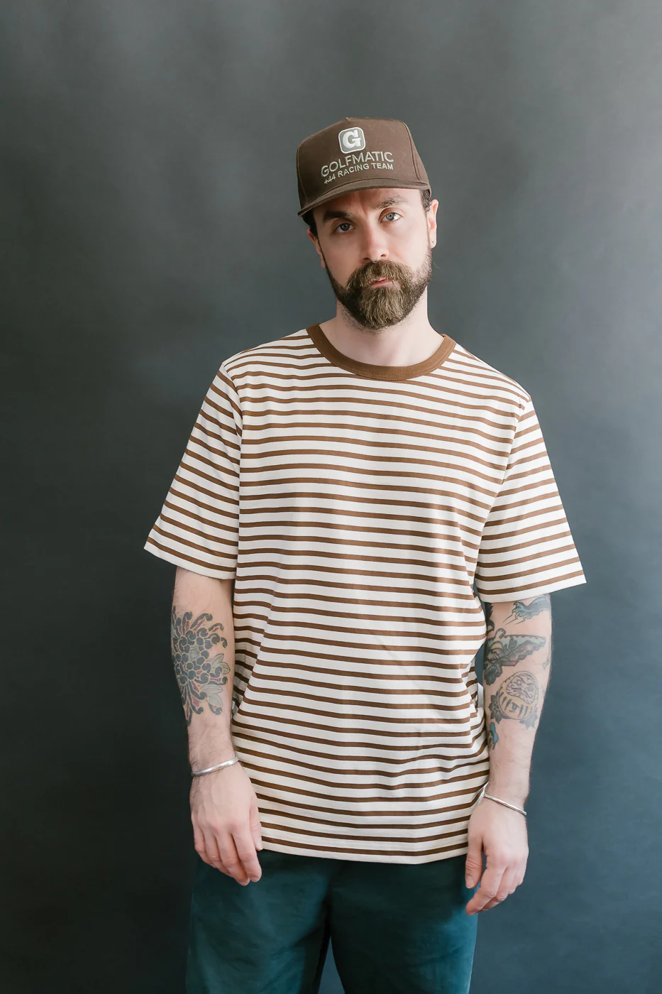 2M14.1202 - 6.8oz Circular Knit Relaxed Fit Stripe T-Shirt - Chestnut, Nature - Image 14