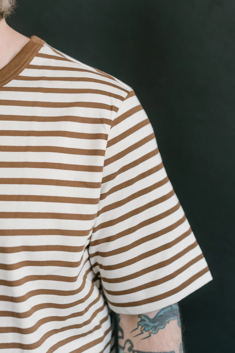 2M14.1202 - 6.8oz Circular Knit Relaxed Fit Stripe T-Shirt - Chestnut, Nature - Image 16