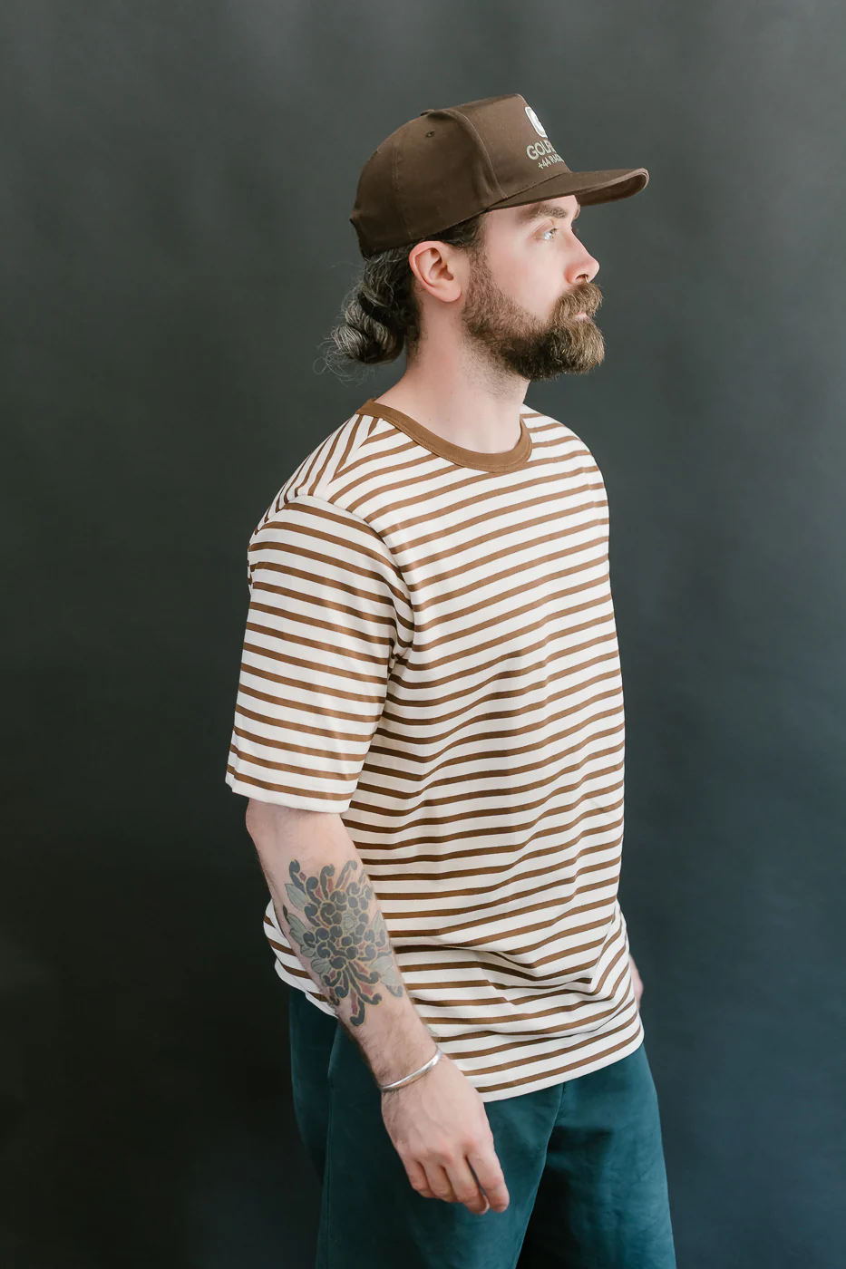 2M14.1202 - 6.8oz Circular Knit Relaxed Fit Stripe T-Shirt - Chestnut, Nature - Image 9