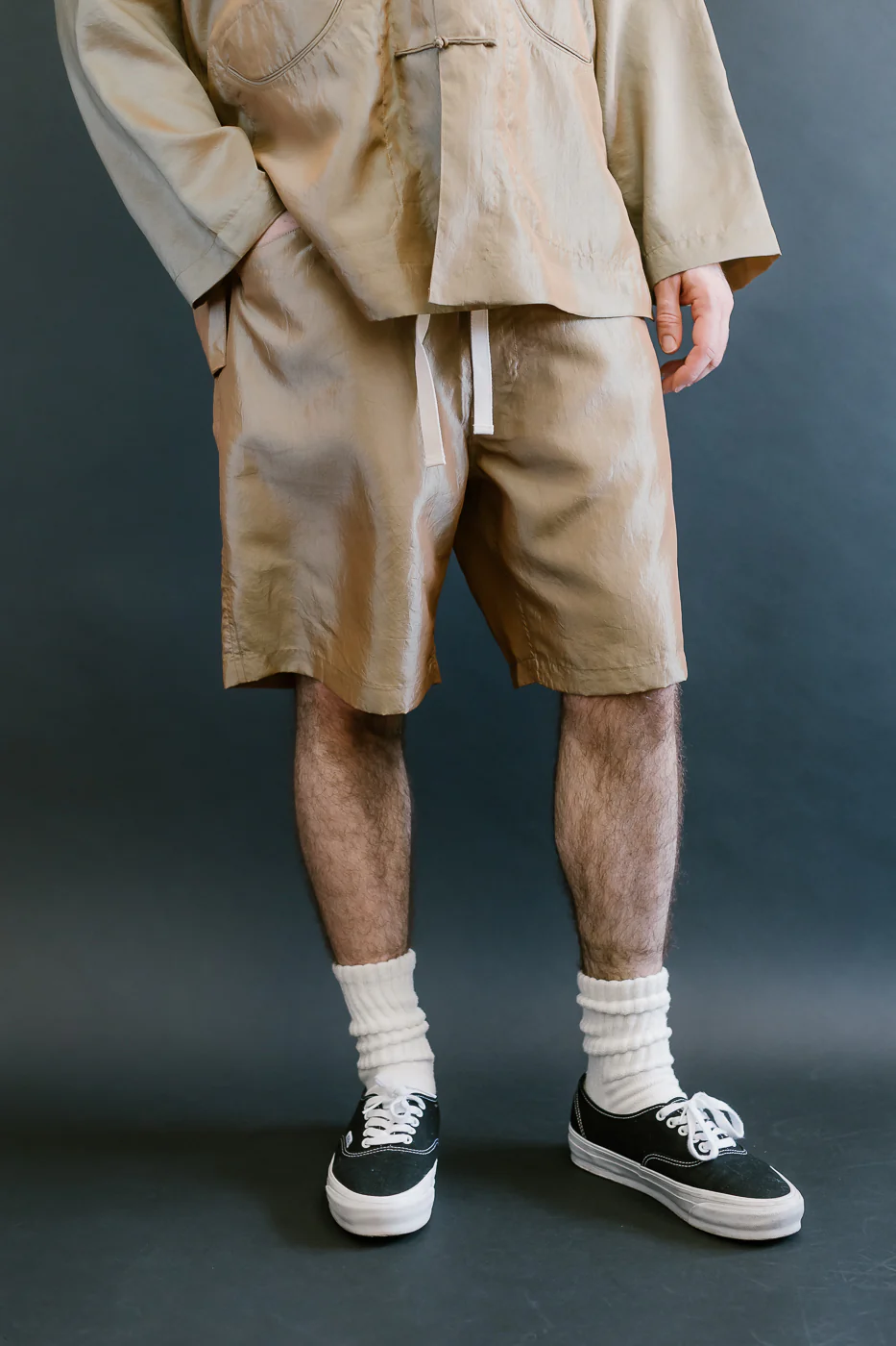 3319S-MTK - E-Z Chinois De-Luxe Shorts Metallic Taffeta - Khaki - Image 15