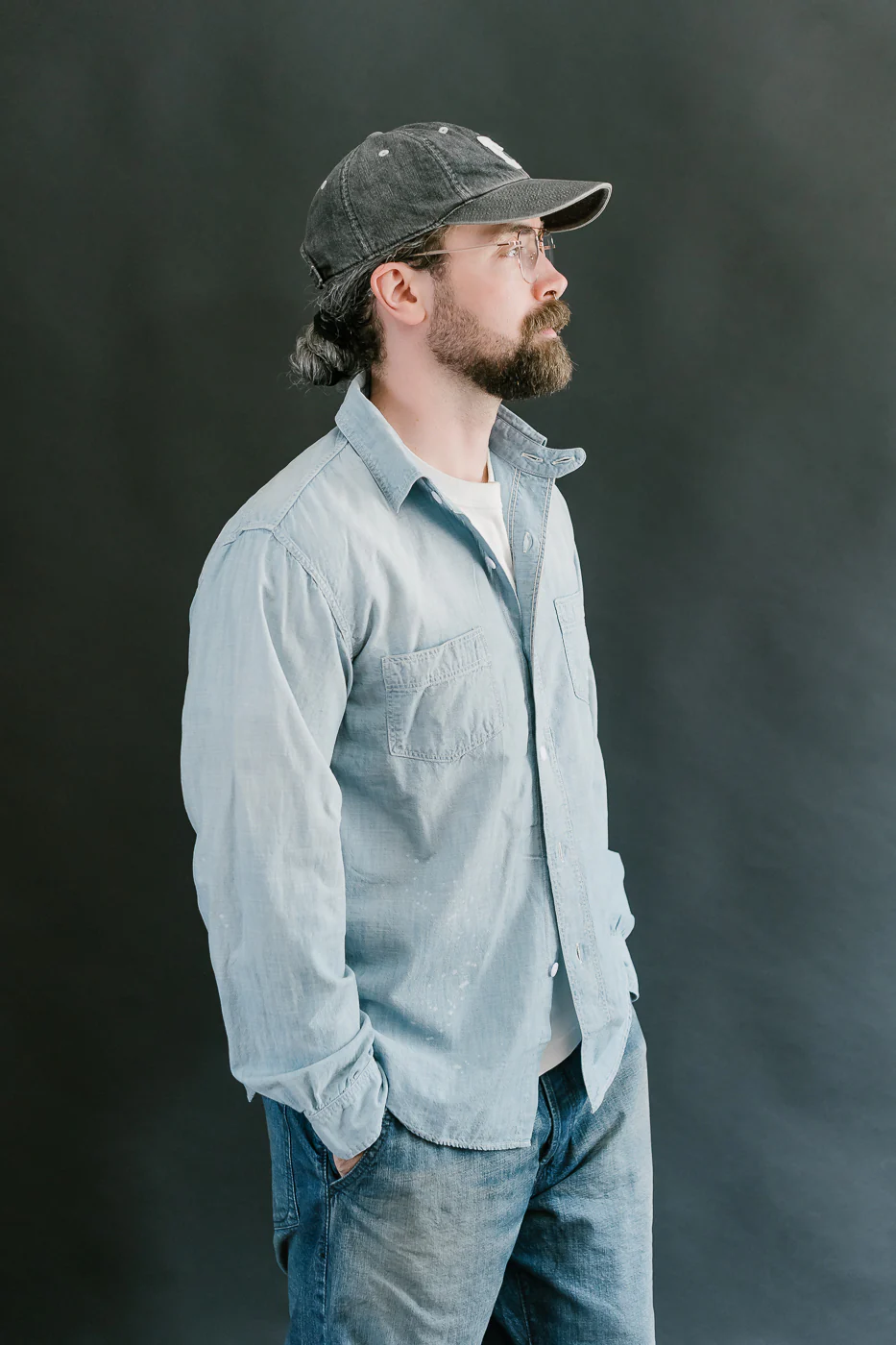 4091HW - 20s Short Chambray Shirt - "Aging" Indigo - Image 10
