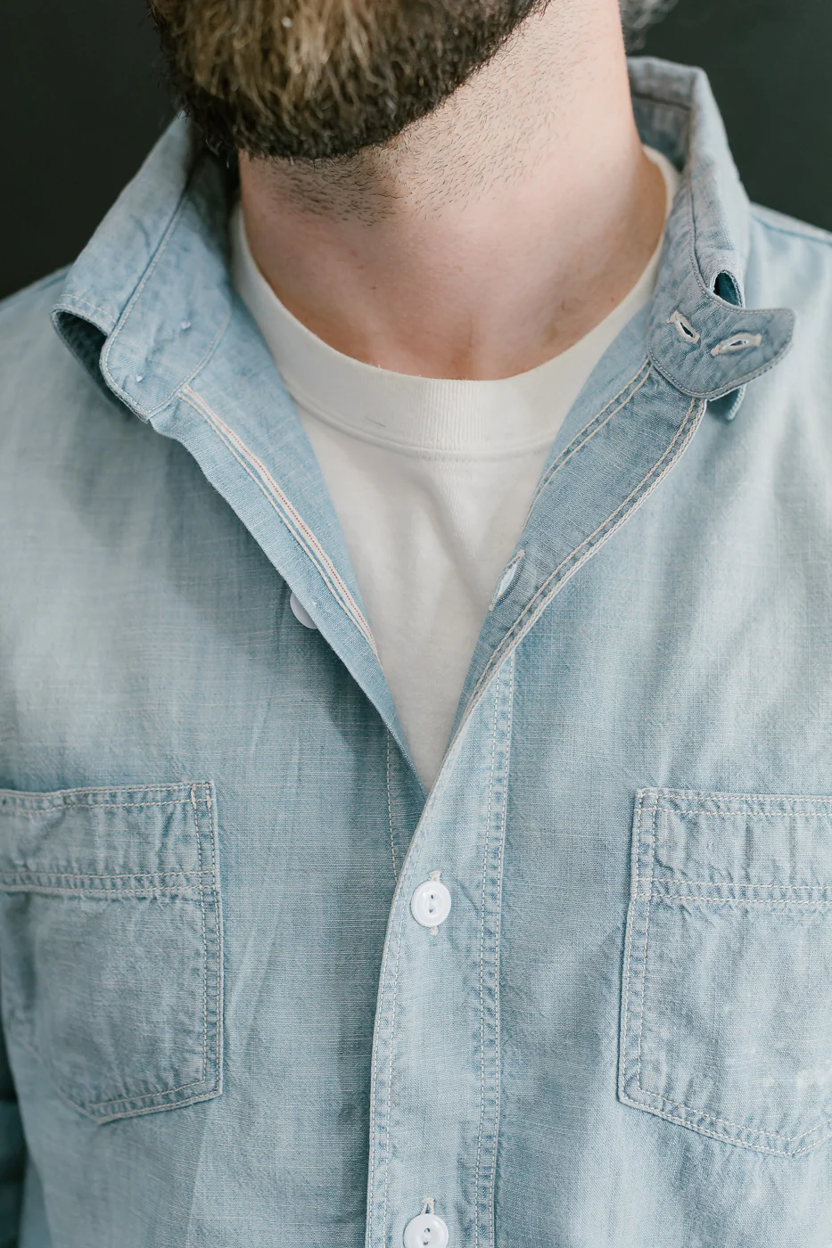4091HW - 20s Short Chambray Shirt - "Aging" Indigo - Image 15