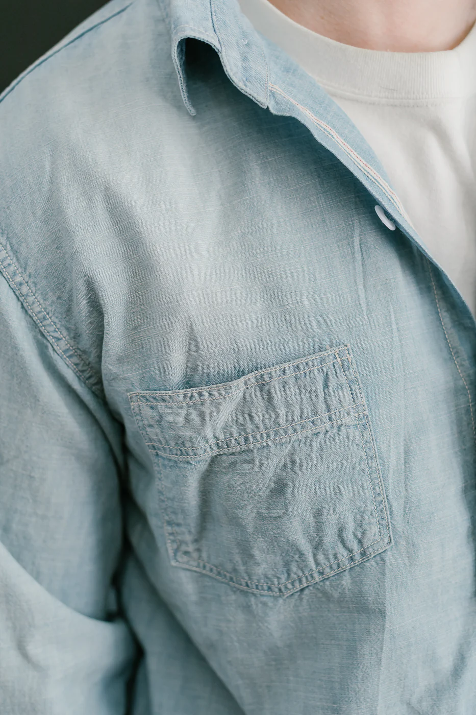 4091HW - 20s Short Chambray Shirt - "Aging" Indigo - Image 16