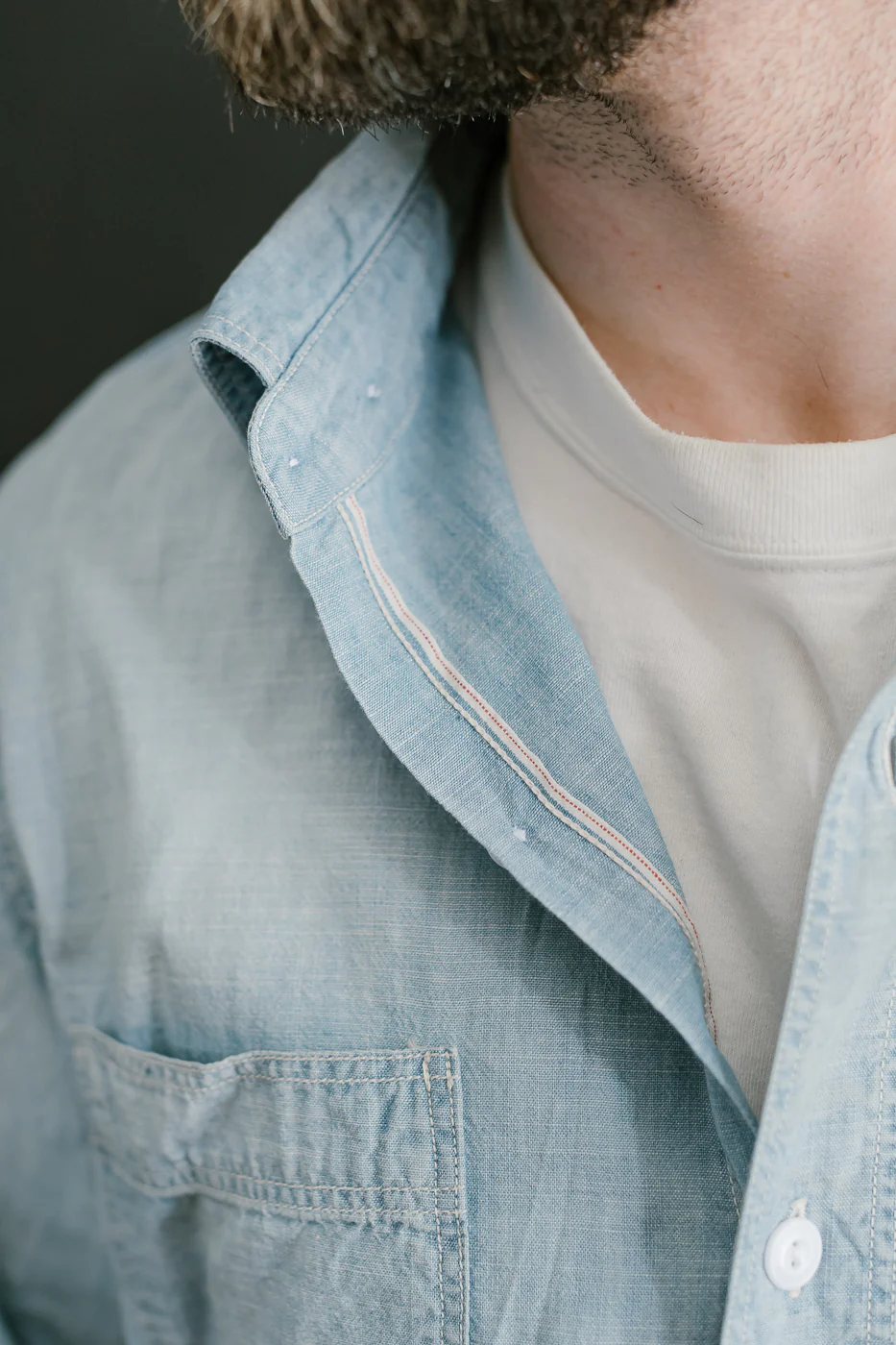 4091HW - 20s Short Chambray Shirt - "Aging" Indigo - Image 18