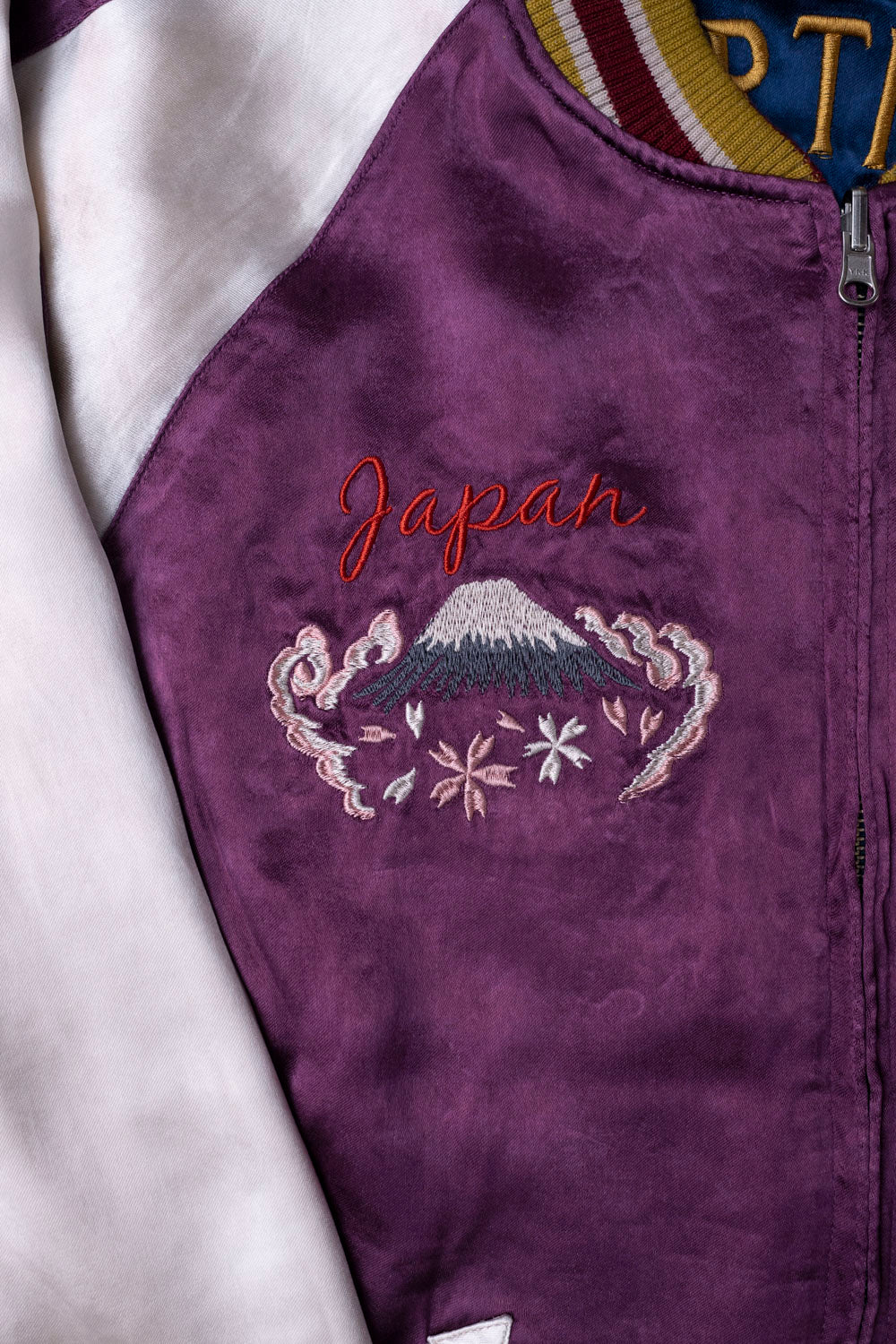 4581 - "Vehicle of God" Reversible Satin Sukajan Souvenir Jacket - Navy x Plum - Image 10