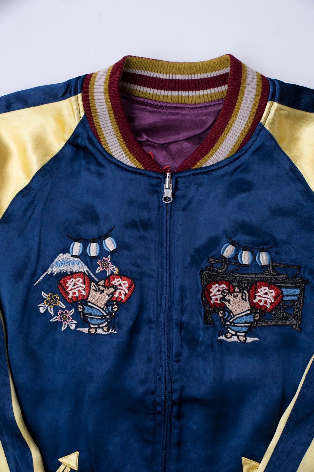 4581 - "Vehicle of God" Reversible Satin Sukajan Souvenir Jacket - Navy x Plum - Image 12