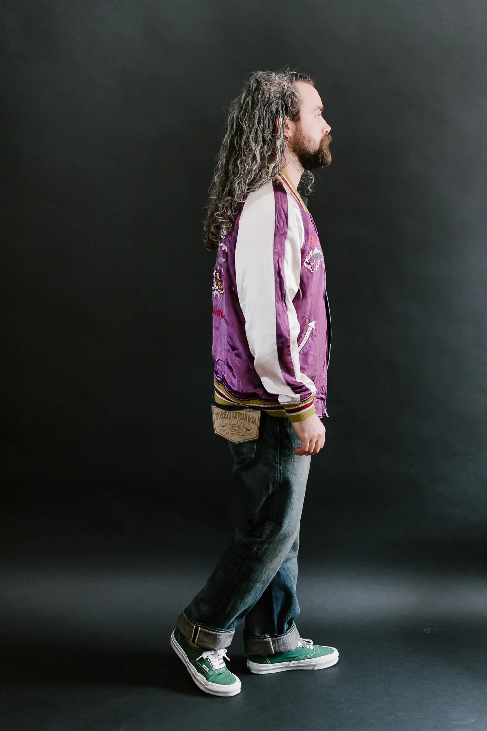4581 - "Vehicle of God" Reversible Satin Sukajan Souvenir Jacket - Navy x Plum - Image 23