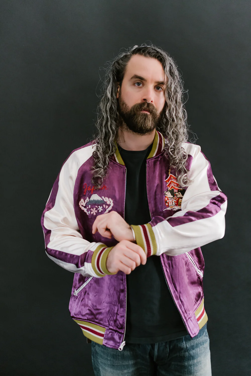 4581 - "Vehicle of God" Reversible Satin Sukajan Souvenir Jacket - Navy x Plum - Image 25