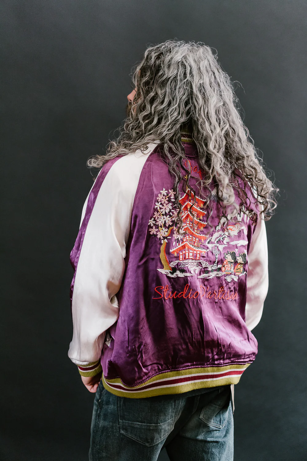 4581 - "Vehicle of God" Reversible Satin Sukajan Souvenir Jacket - Navy x Plum - Image 30