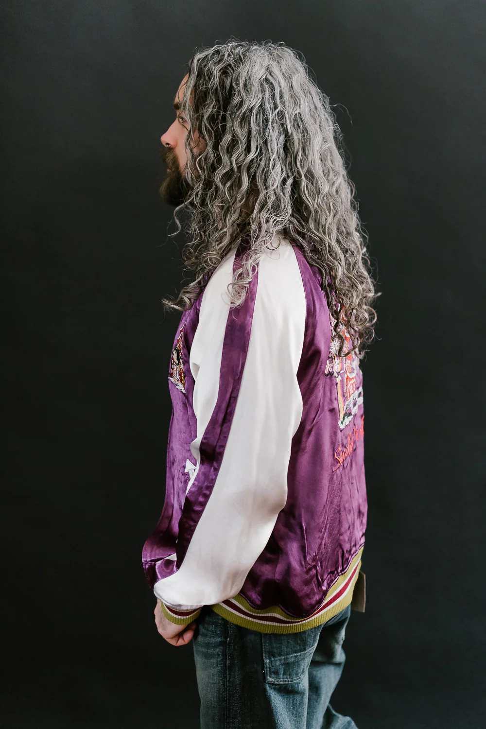 4581 - "Vehicle of God" Reversible Satin Sukajan Souvenir Jacket - Navy x Plum - Image 31