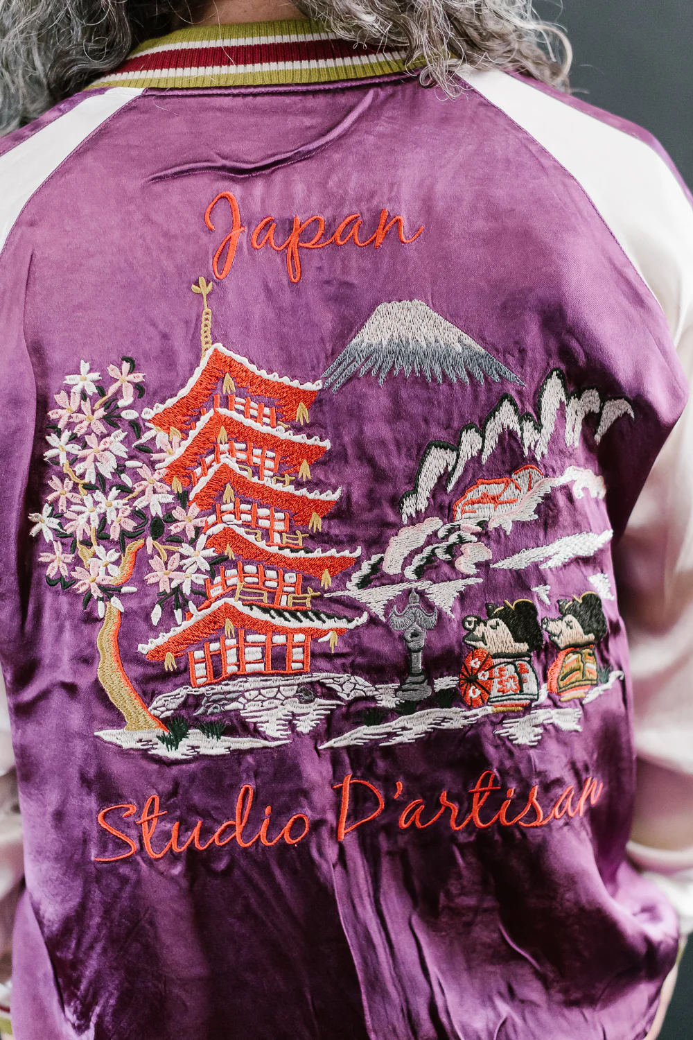 4581 - "Vehicle of God" Reversible Satin Sukajan Souvenir Jacket - Navy x Plum - Image 32