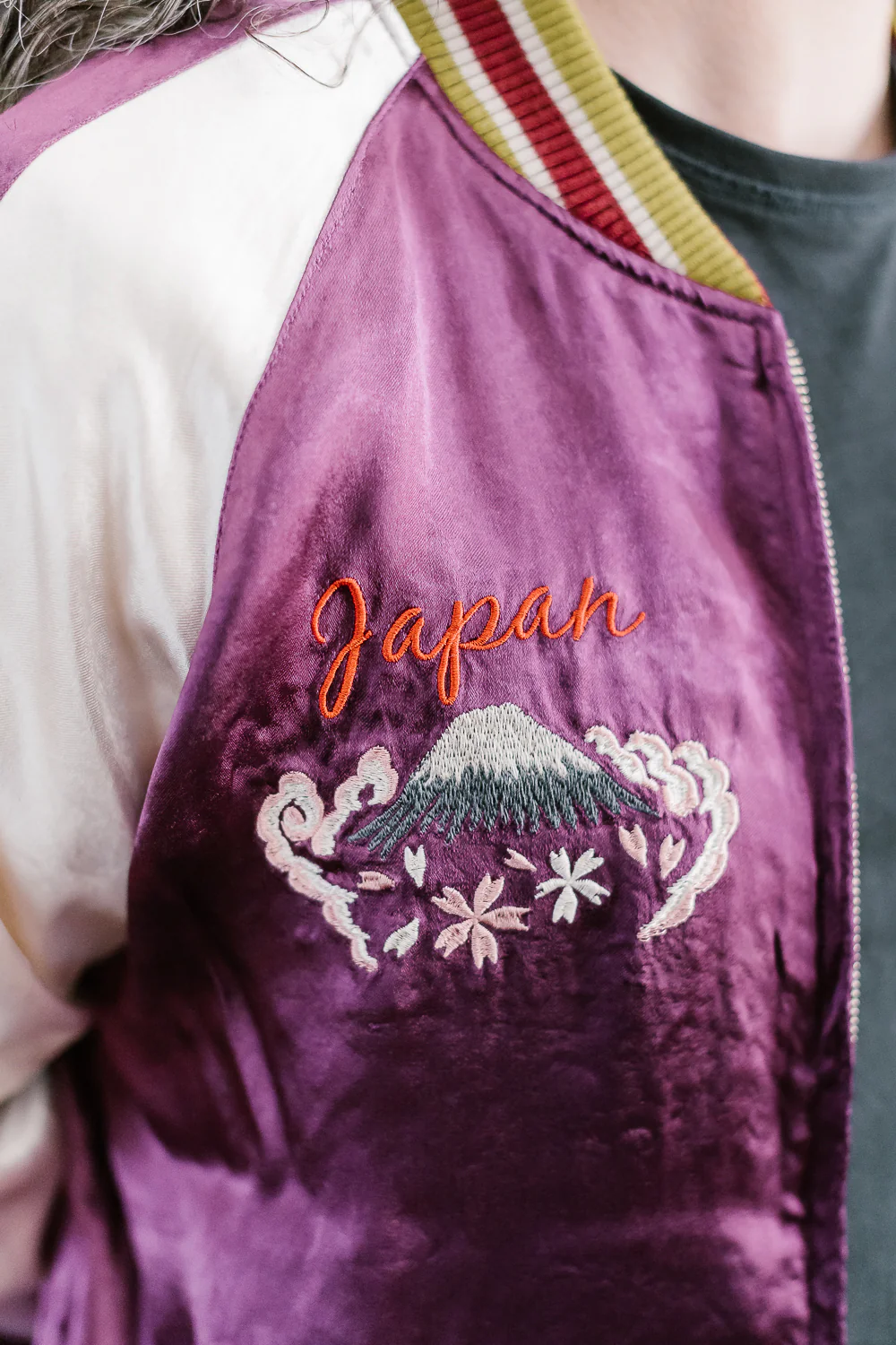 4581 - "Vehicle of God" Reversible Satin Sukajan Souvenir Jacket - Navy x Plum - Image 33