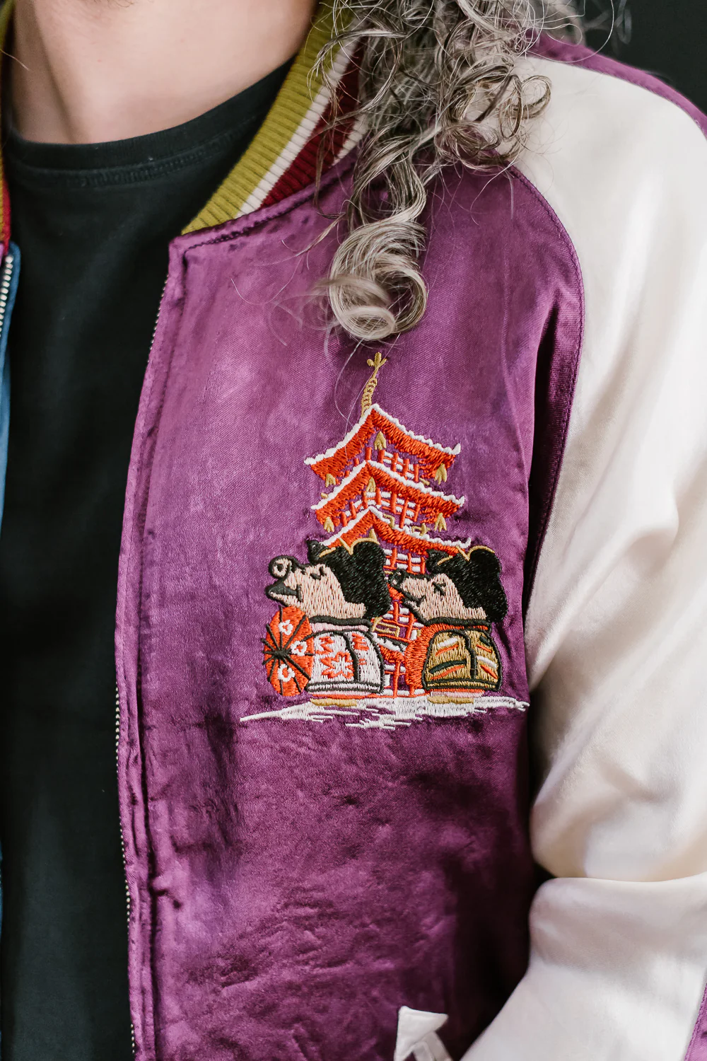 4581 - "Vehicle of God" Reversible Satin Sukajan Souvenir Jacket - Navy x Plum - Image 35