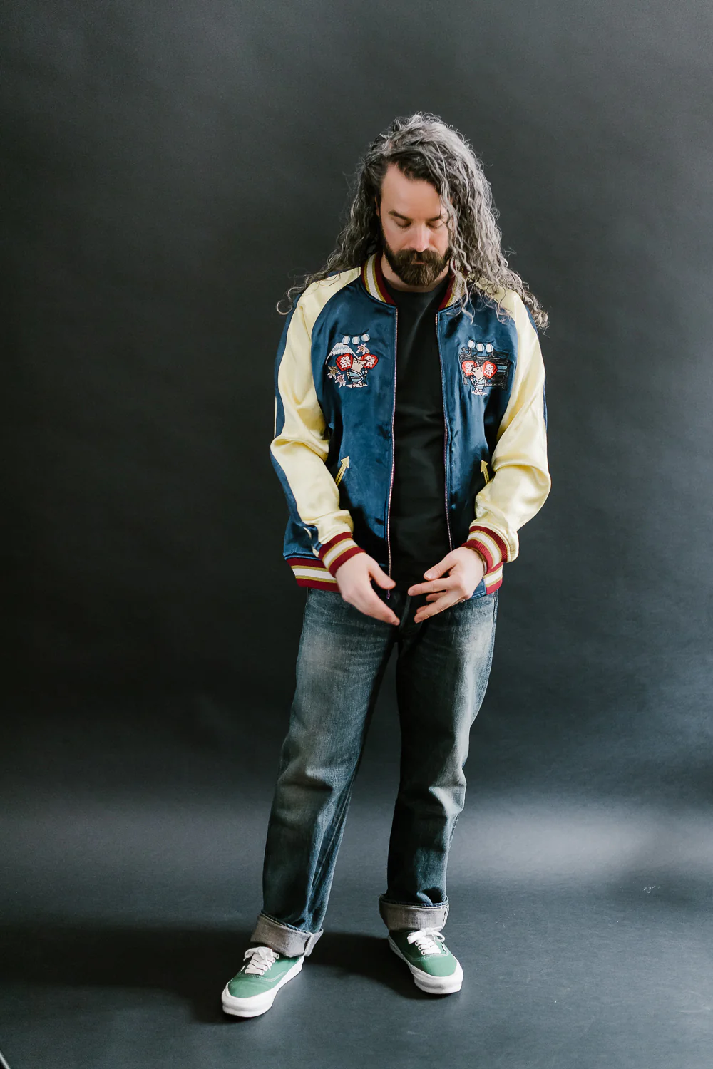 4581 - "Vehicle of God" Reversible Satin Sukajan Souvenir Jacket - Navy x Plum - Image 36