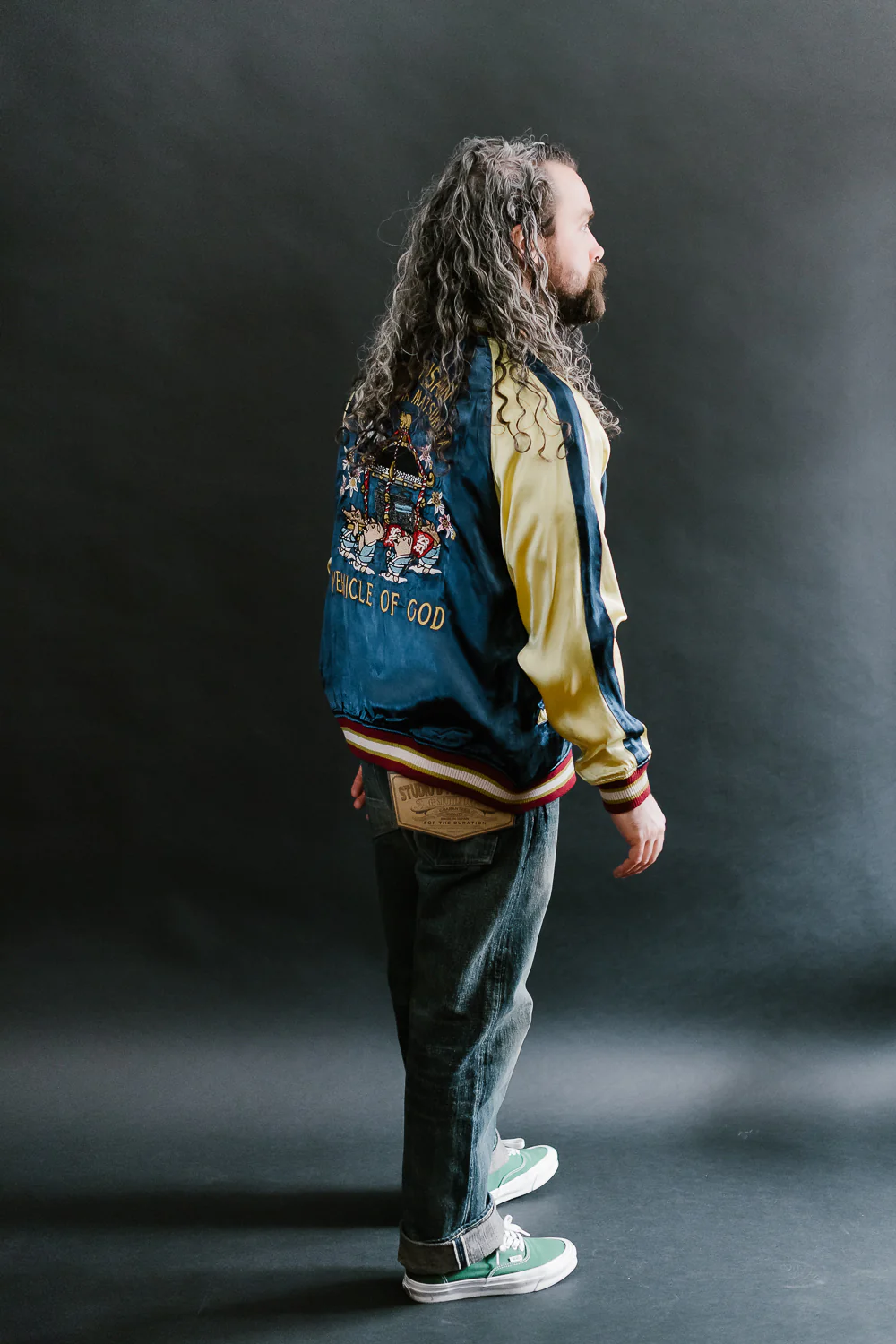 4581 - "Vehicle of God" Reversible Satin Sukajan Souvenir Jacket - Navy x Plum - Image 38