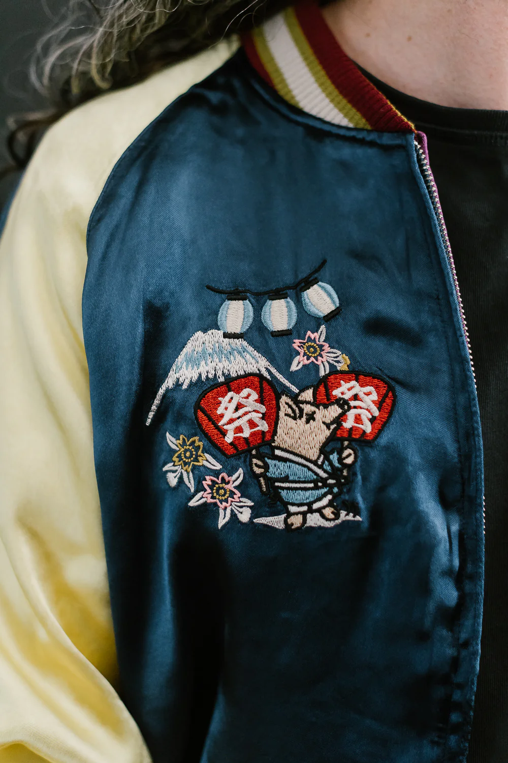4581 - "Vehicle of God" Reversible Satin Sukajan Souvenir Jacket - Navy x Plum - Image 56