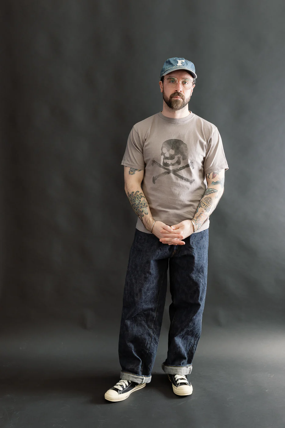 5.4oz - Raffy Tenjiku Printed T-Shirt "Skull & Crossbone" - Grey - Image 5