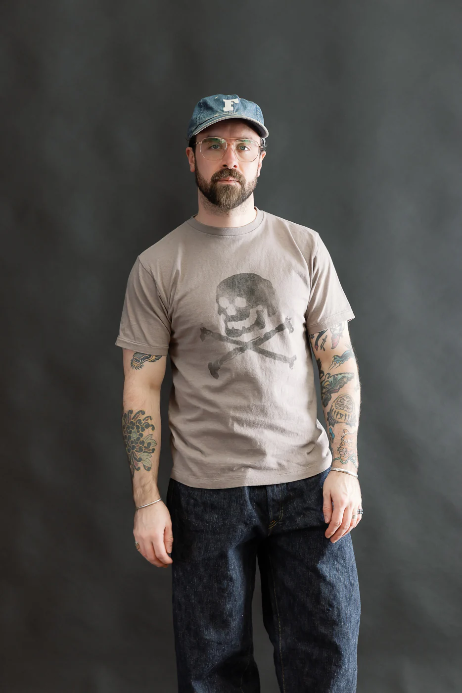 5.4oz - Raffy Tenjiku Printed T-Shirt "Skull & Crossbone" - Grey - Image 8