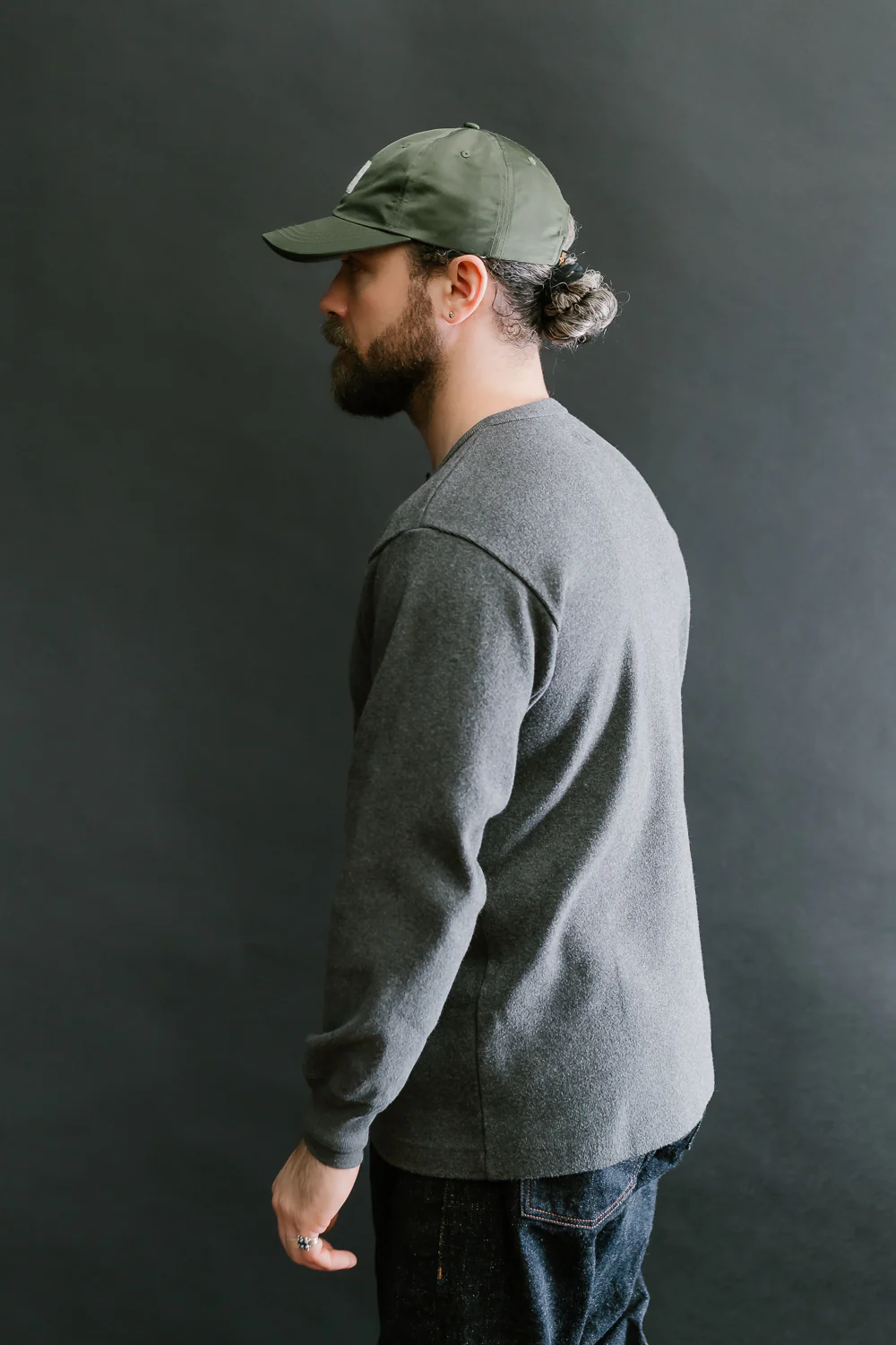 5502H - Cotton Rib Henley Neck L/S Shirt - Charcoal Black - Image 12