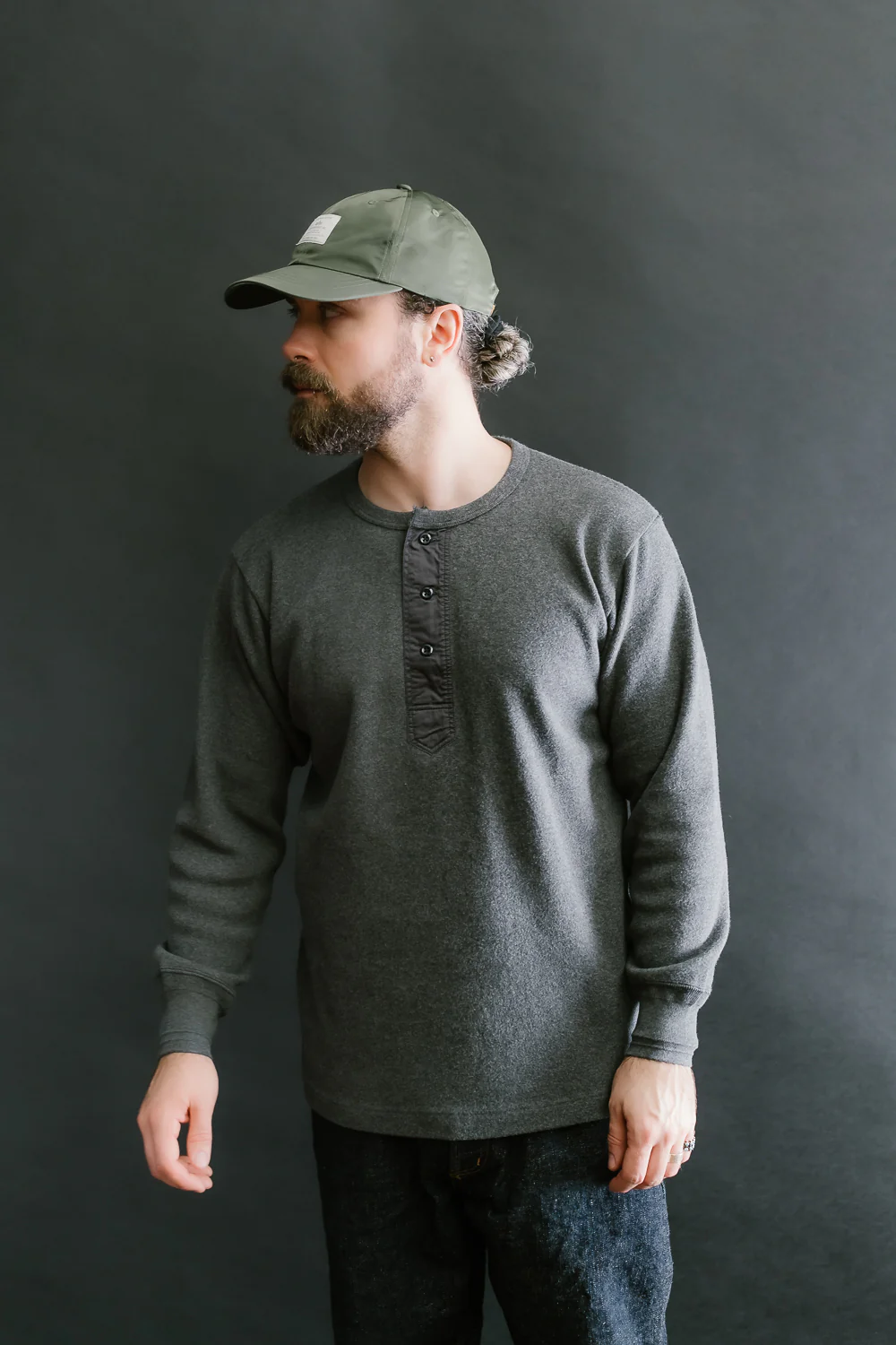 5502H - Cotton Rib Henley Neck L/S Shirt - Charcoal Black - Image 13