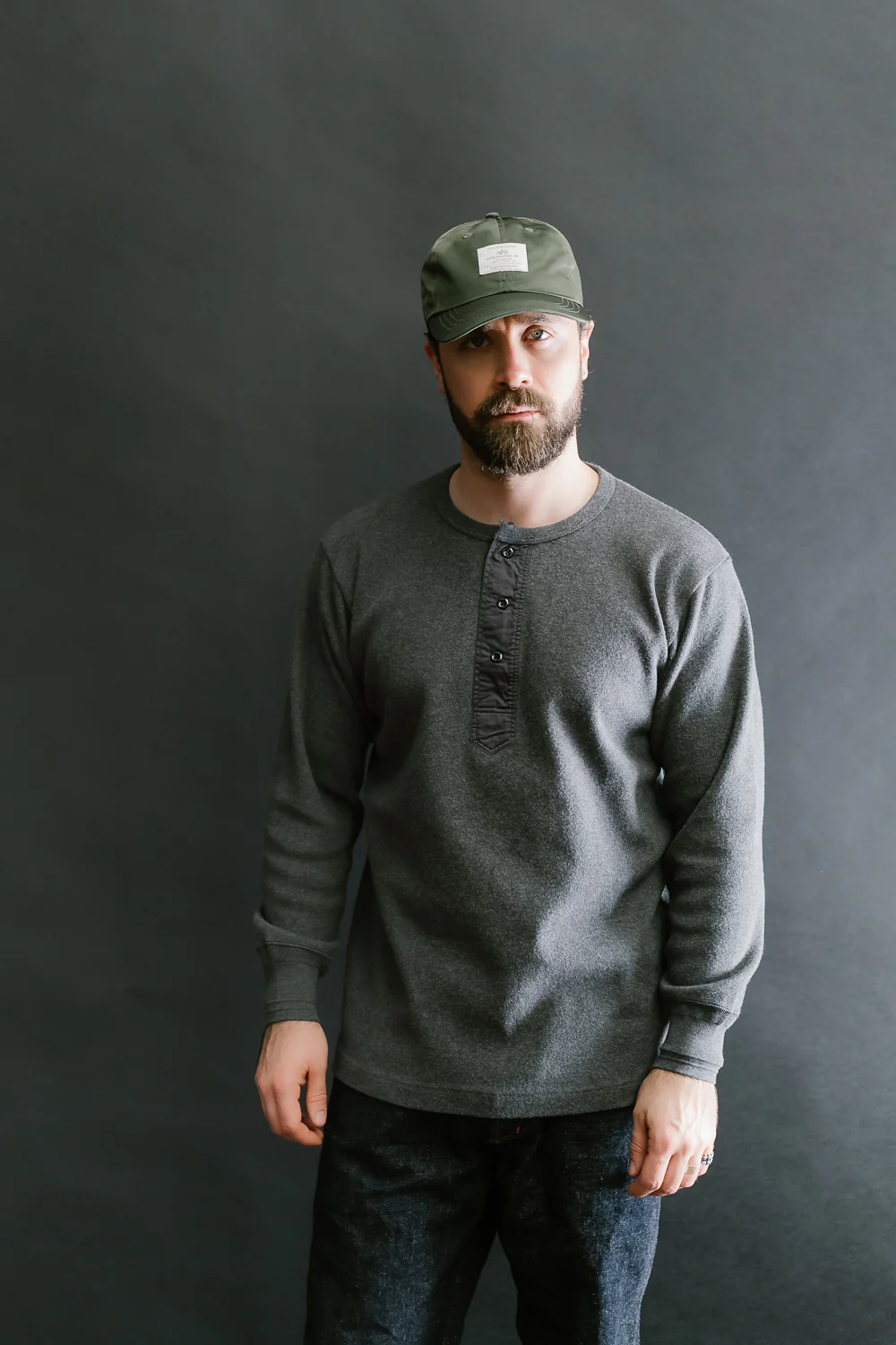 5502H - Cotton Rib Henley Neck L/S Shirt - Charcoal Black - Image 14