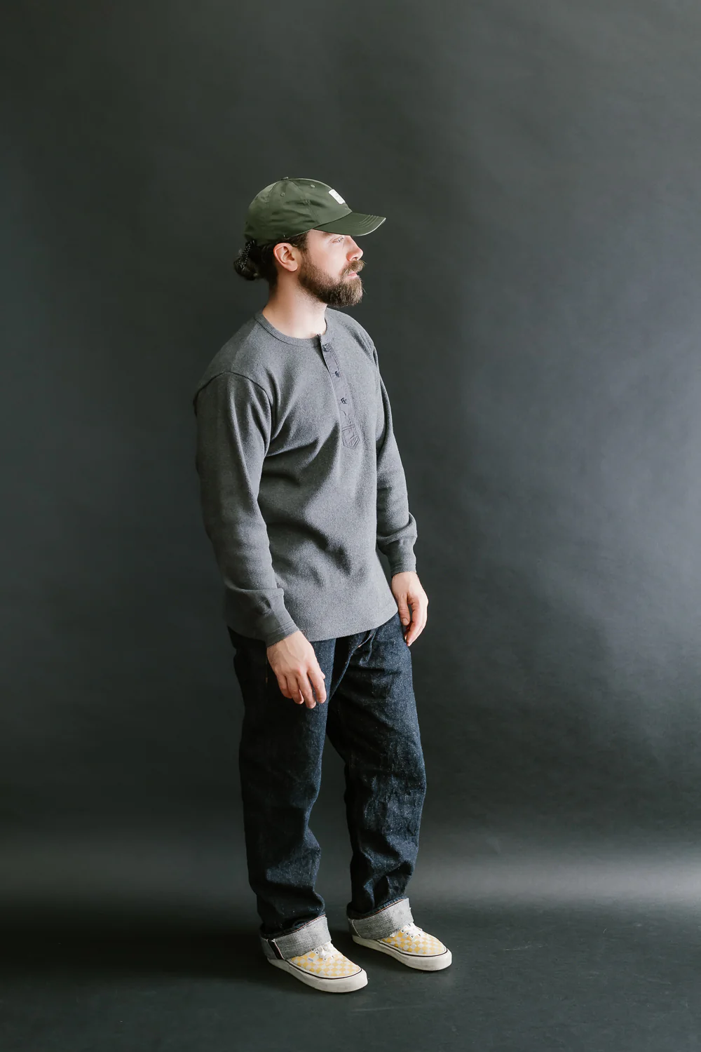 5502H - Cotton Rib Henley Neck L/S Shirt - Charcoal Black - Image 6
