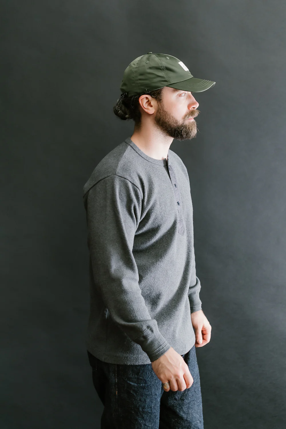 5502H - Cotton Rib Henley Neck L/S Shirt - Charcoal Black - Image 9