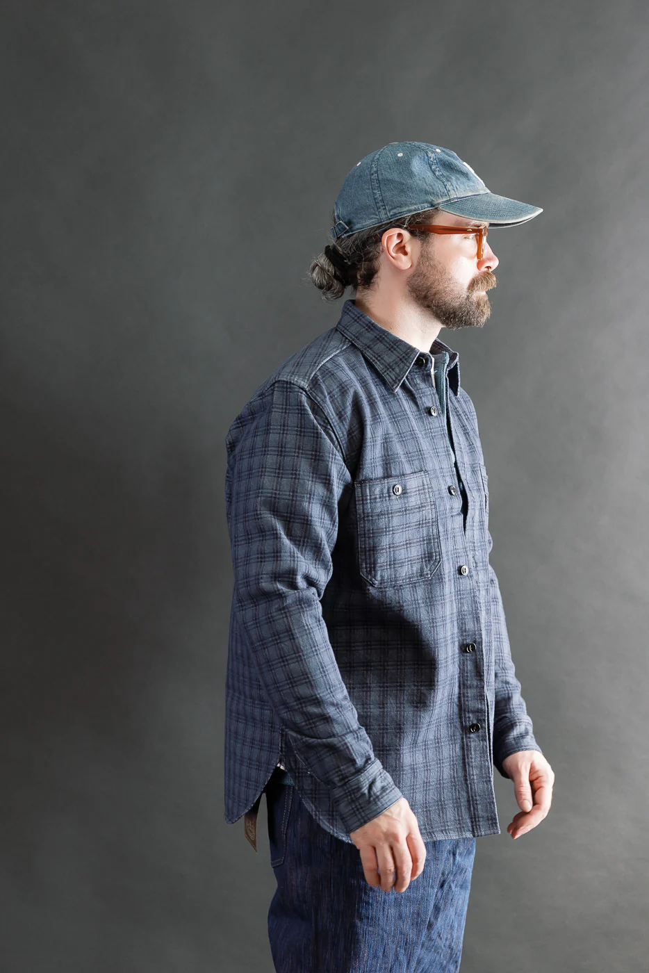 5734 - 13oz Jacquard Check Work Shirt - Navy - Image 10