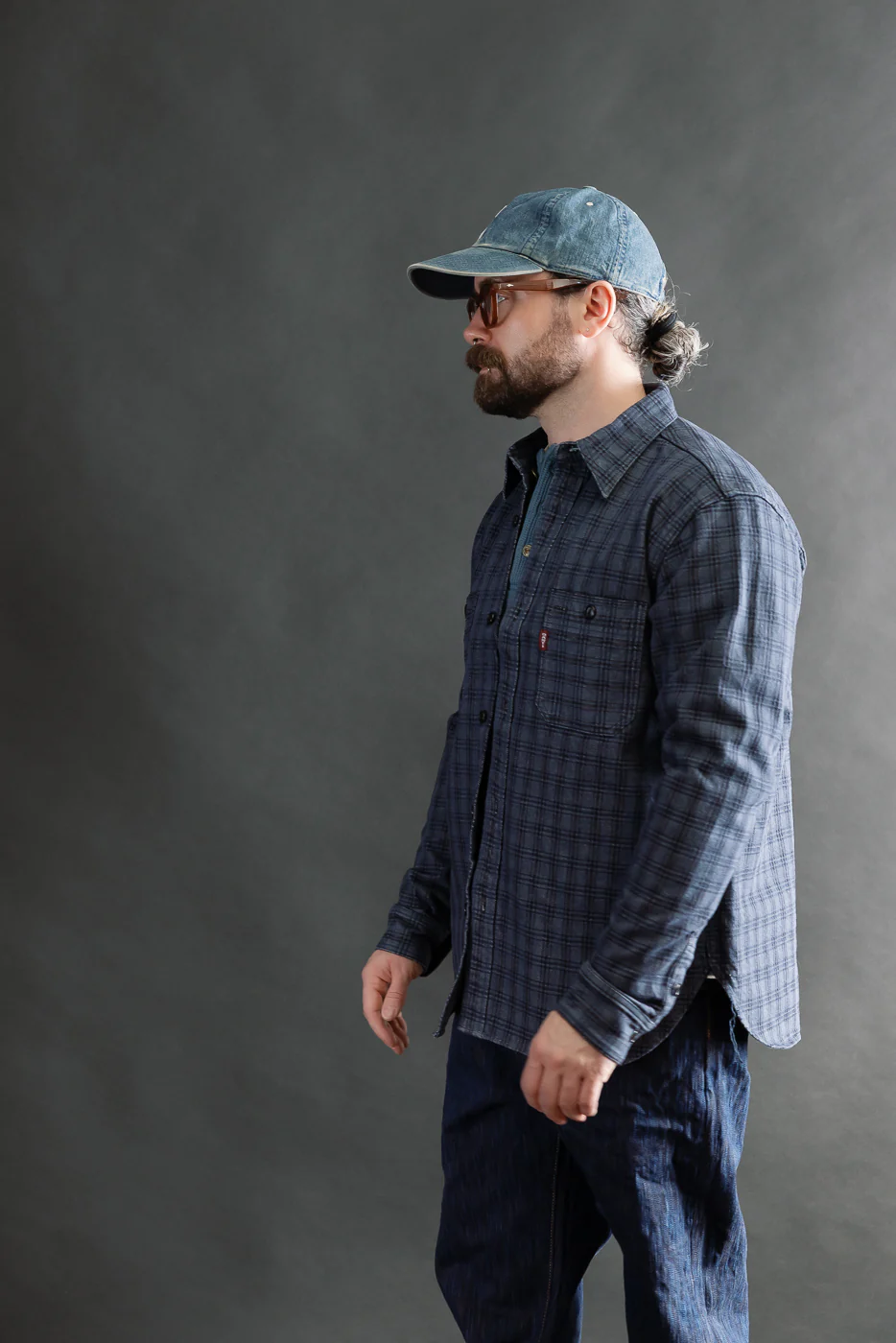 5734 - 13oz Jacquard Check Work Shirt - Navy - Image 13