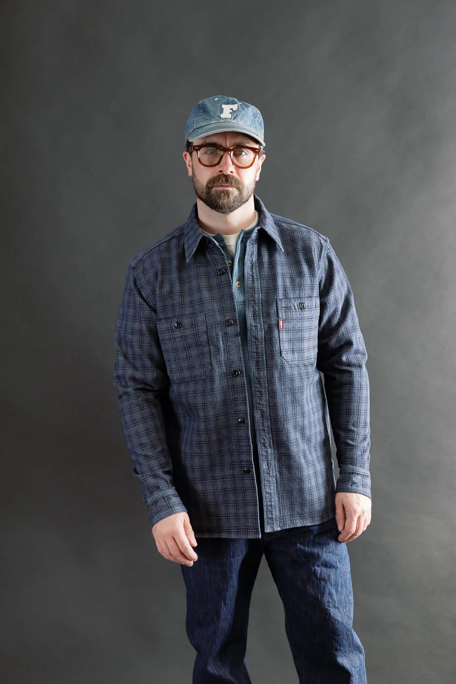 5734 - 13oz Jacquard Check Work Shirt - Navy - Image 14