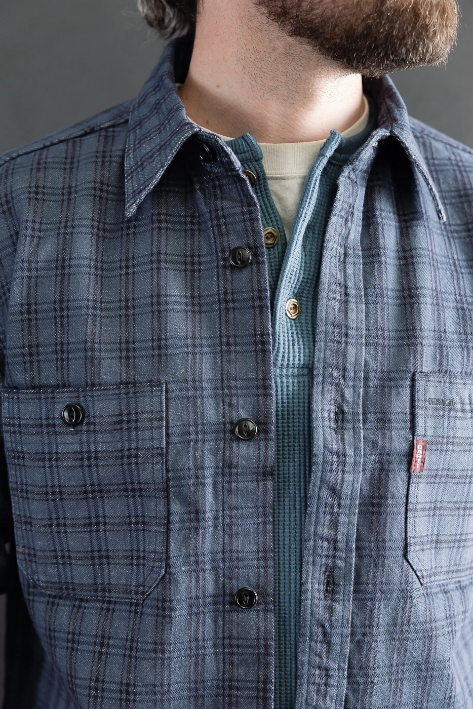 5734 - 13oz Jacquard Check Work Shirt - Navy - Image 16