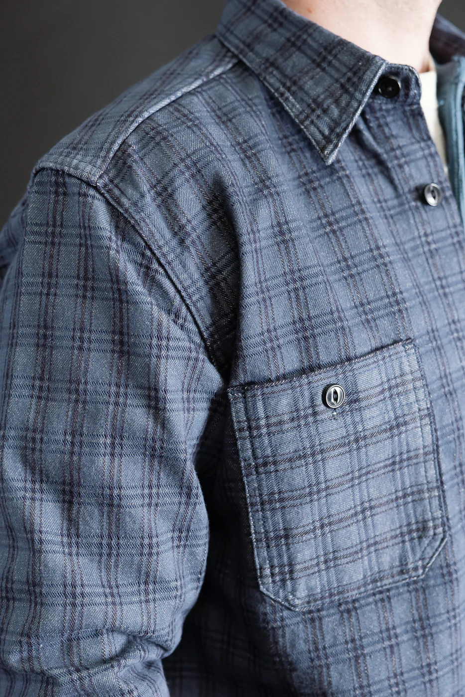 5734 - 13oz Jacquard Check Work Shirt - Navy - Image 17