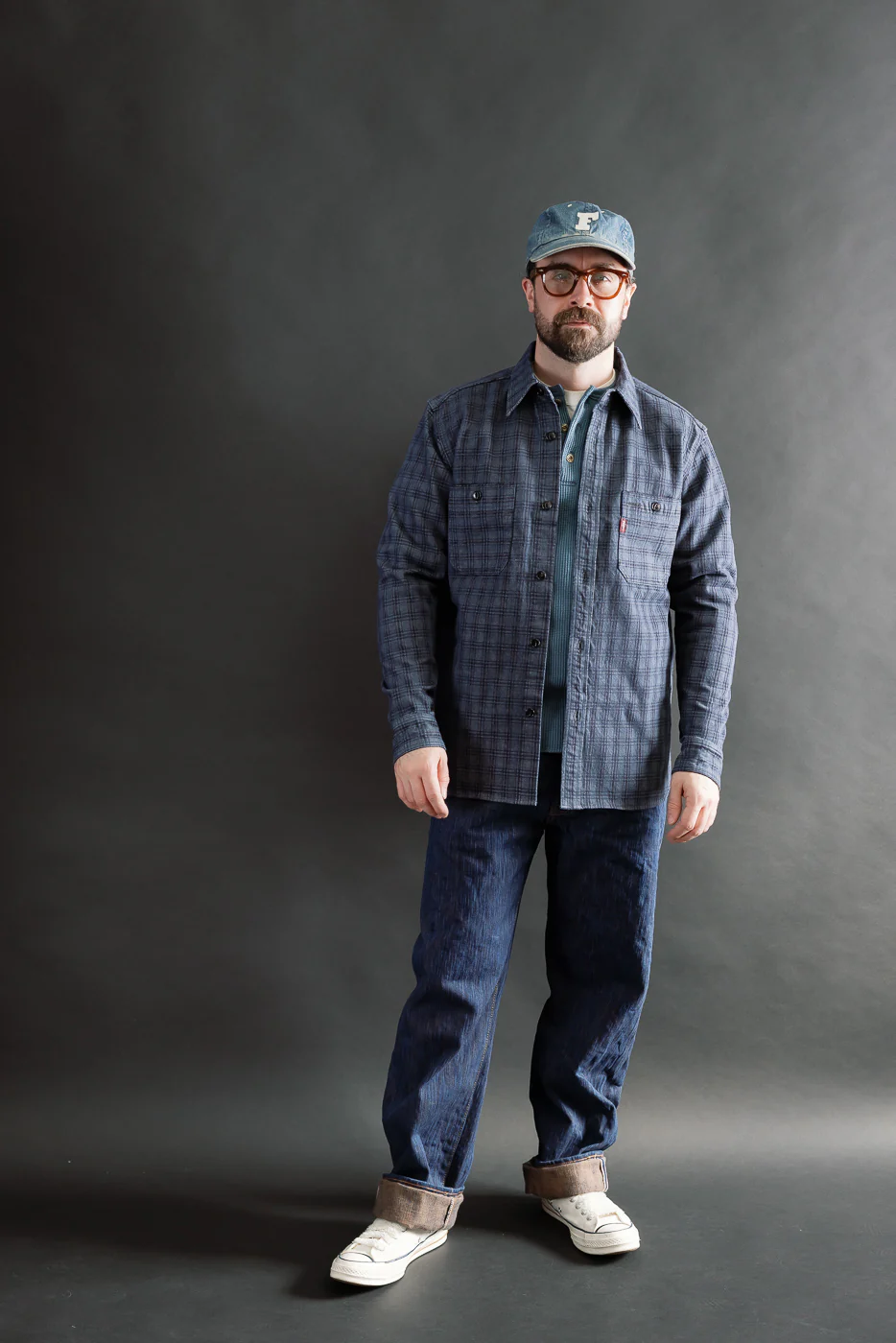 5734 - 13oz Jacquard Check Work Shirt - Navy - Image 6