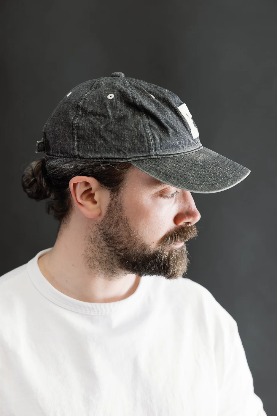 6843HW - 6 Panel Denim Baseball Cap 'F' Patch - Black Vintage Wash - Image 7