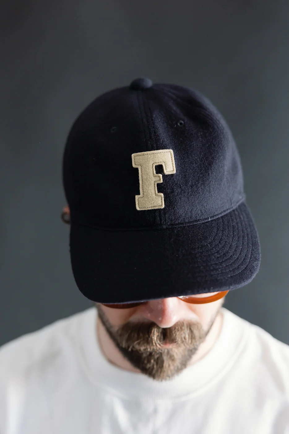 6853-25 - 6 Panel Melton Baseball Cap 'F' Patch - Navy - Image 11