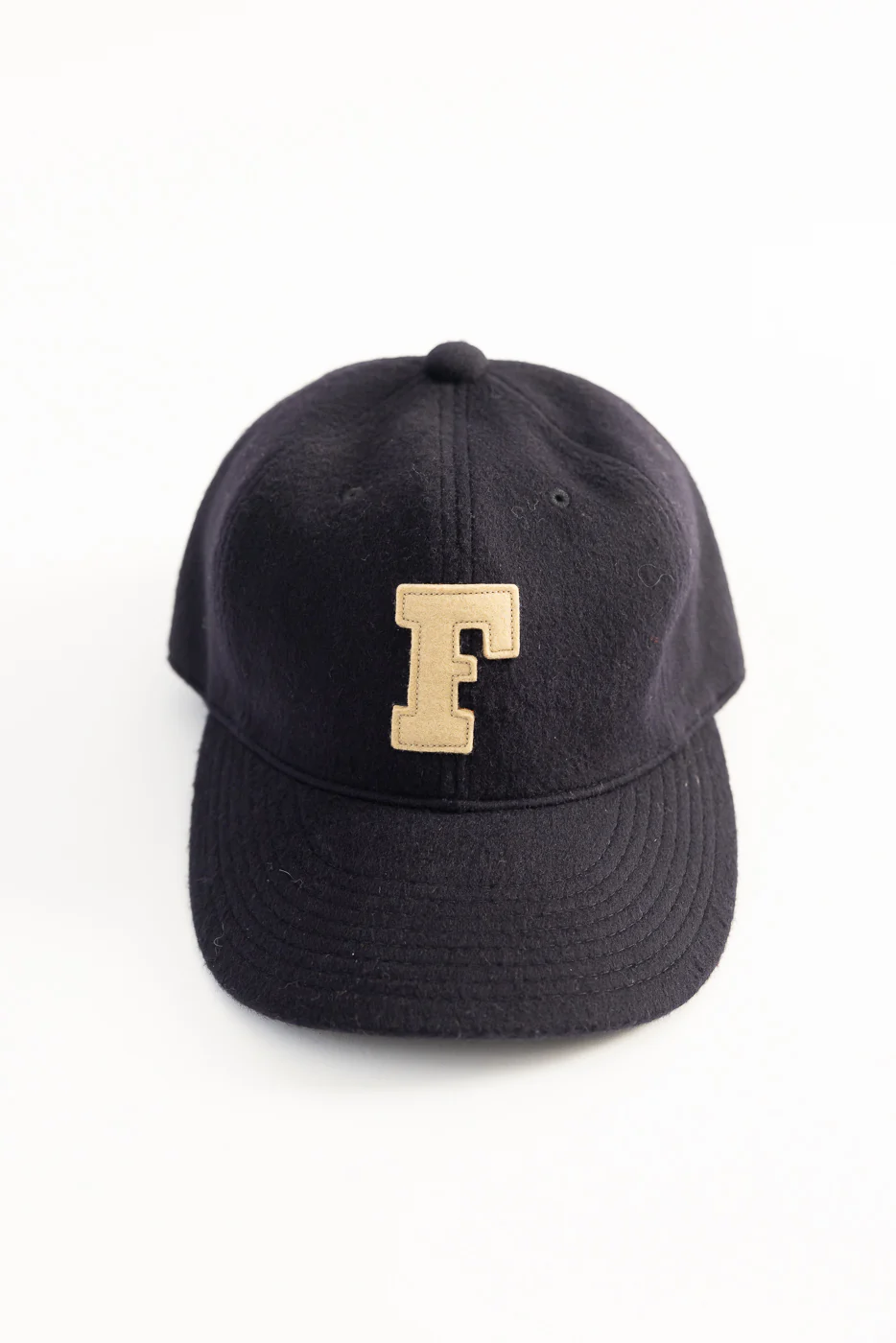 6853-25 - 6 Panel Melton Baseball Cap 'F' Patch - Navy - Image 6