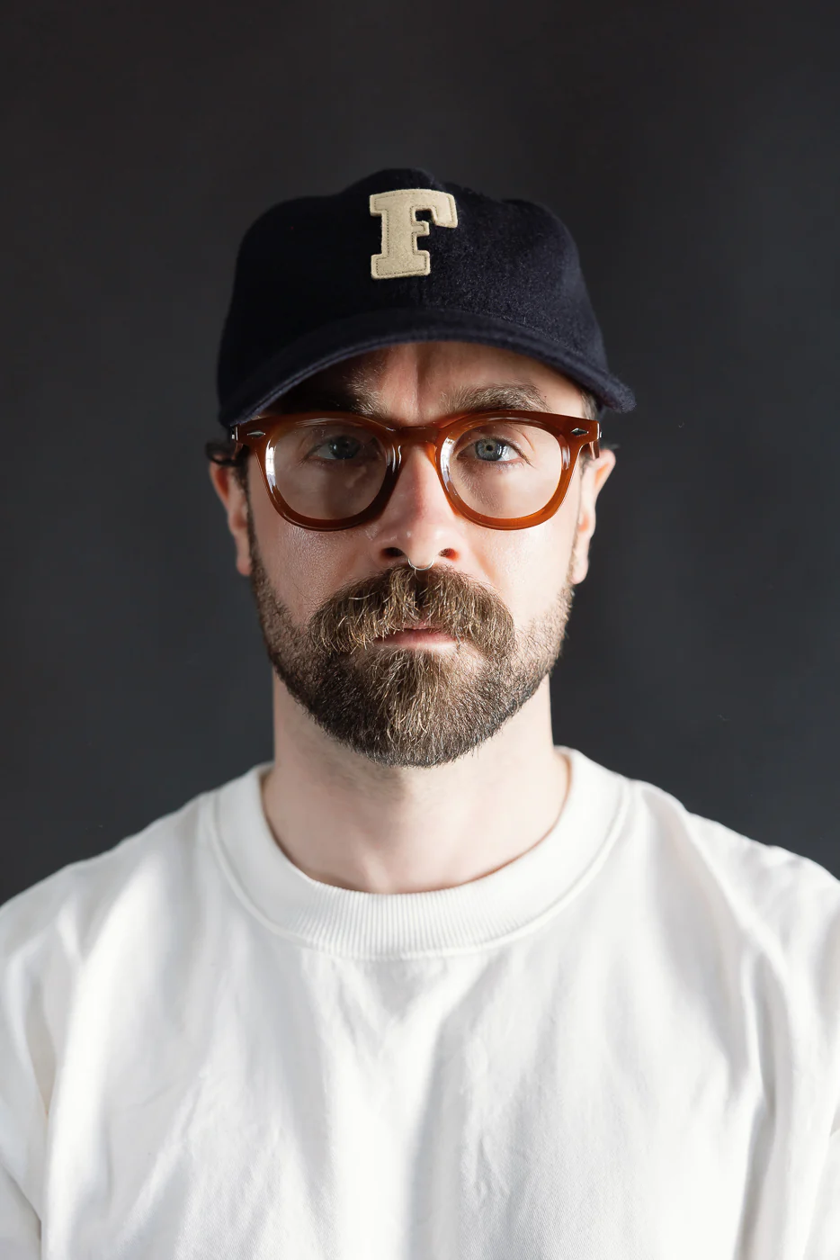 6853-25 - 6 Panel Melton Baseball Cap 'F' Patch - Navy - Image 7