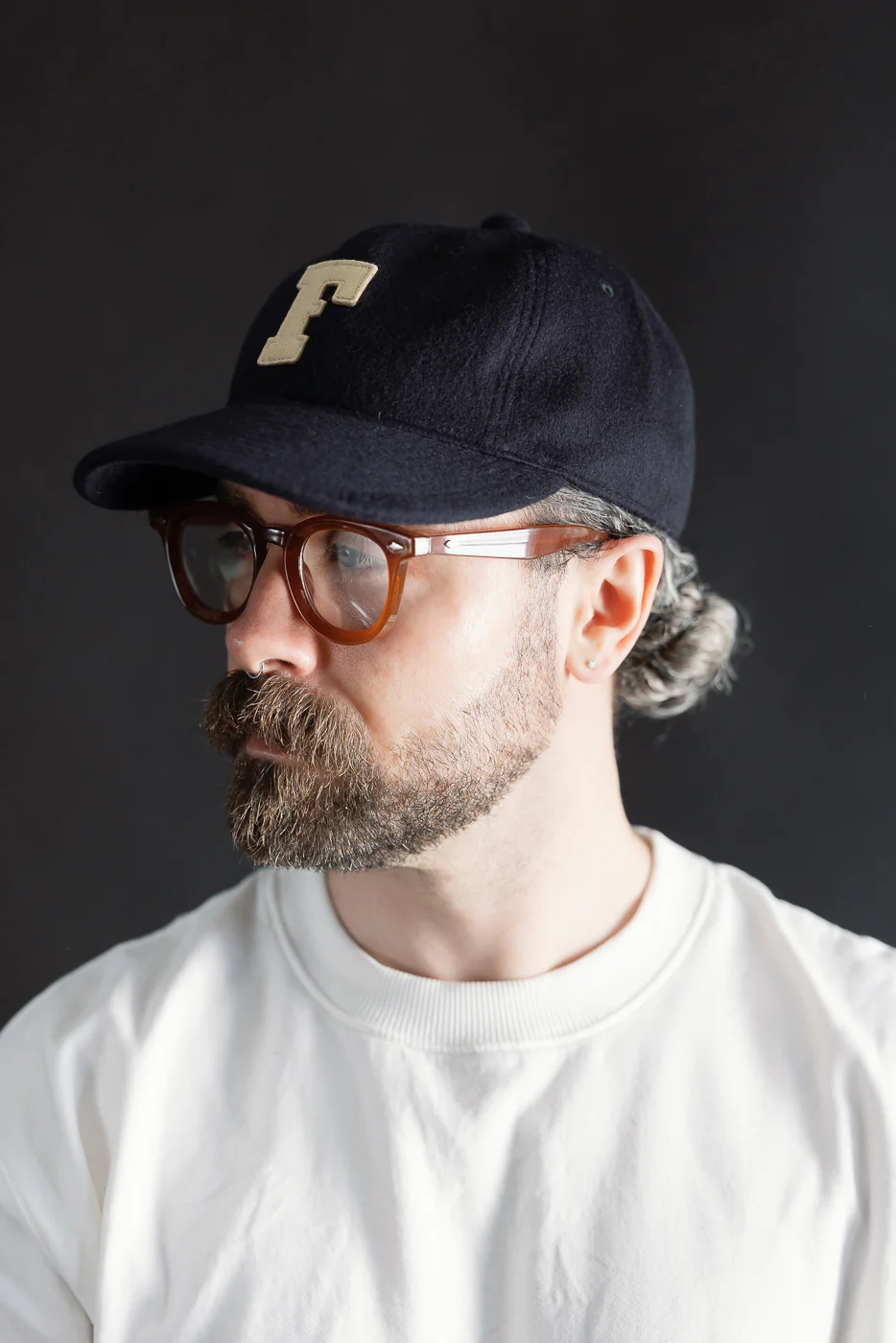 6853-25 - 6 Panel Melton Baseball Cap 'F' Patch - Navy - Image 8