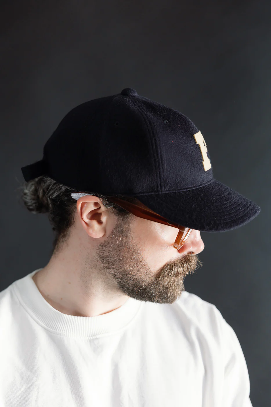 6853-25 - 6 Panel Melton Baseball Cap 'F' Patch - Navy - Image 9